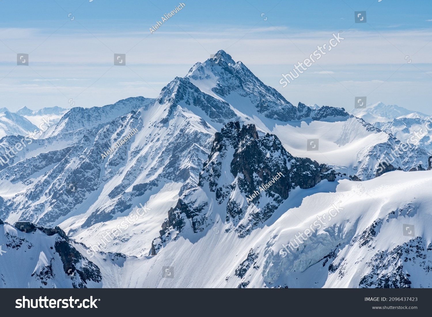 Switzerland, Panoramic view on Snow Alps and Blue Sky around Titlis mountain #2096437423