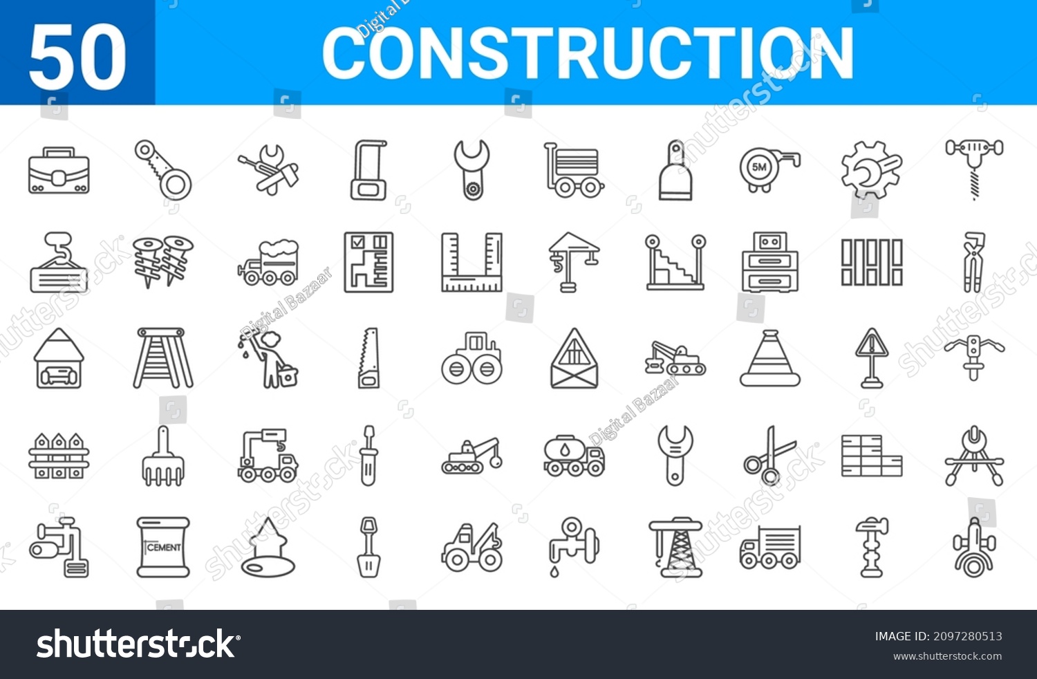 set of 50 construction web icons. outline thin - Royalty Free Stock ...