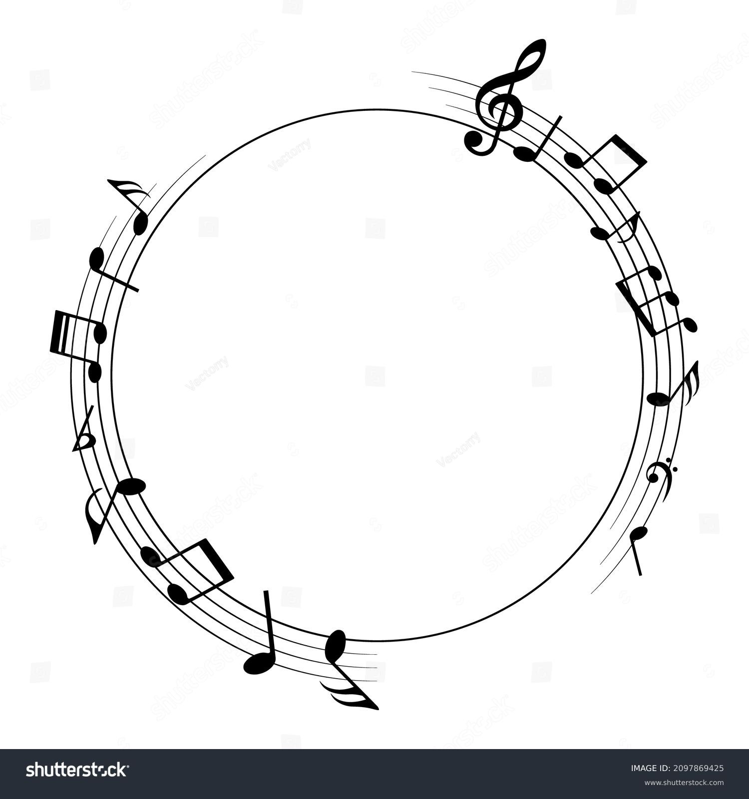 Music notes background, round musical frame, vector illustration. #2097869425