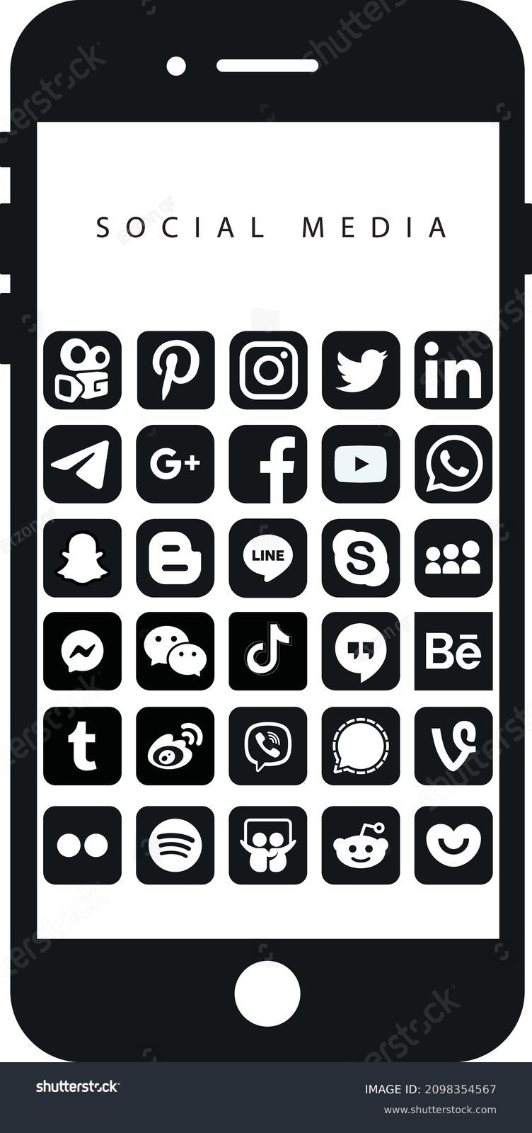 logo social media, logo de redes sociales, icon social media, vector smartphone. Facebook, instagram, twitter, linkedin, youtube, telegram, vimeo, Snapchat, whatsapp, pinterest, tiktok snapchat, kwai. #2098354567