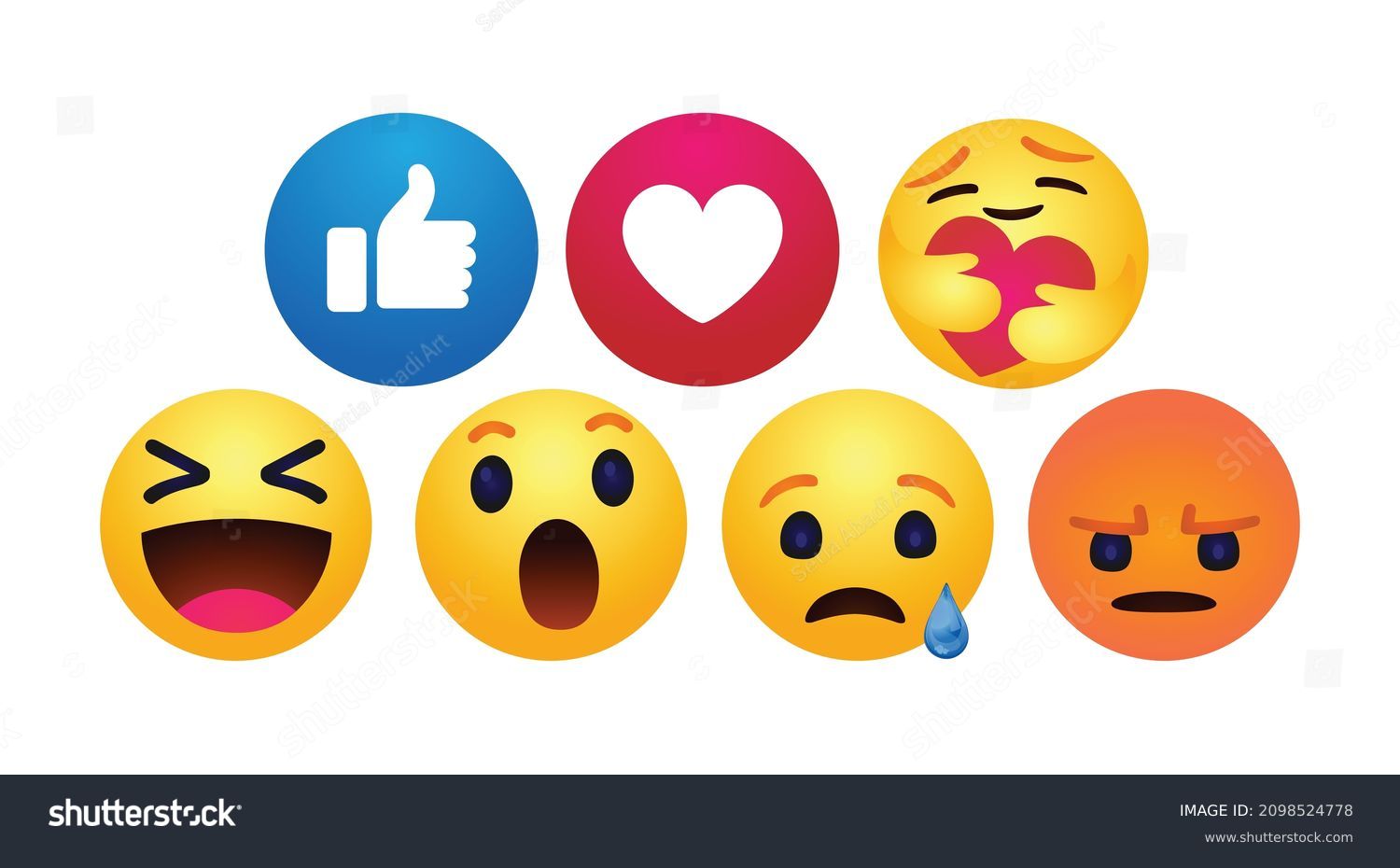 high quality vector round yellow cartoon bubble emoticons comment social media Facebook chat comment reactions, icon template face tear, smile sad, hug love like, Lol, laughter emoji character message #2098524778