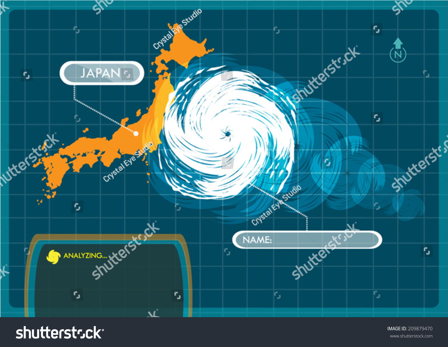 Japan Map with Eye of Typhoon, Cyclone or Storm Royalty Free Stock