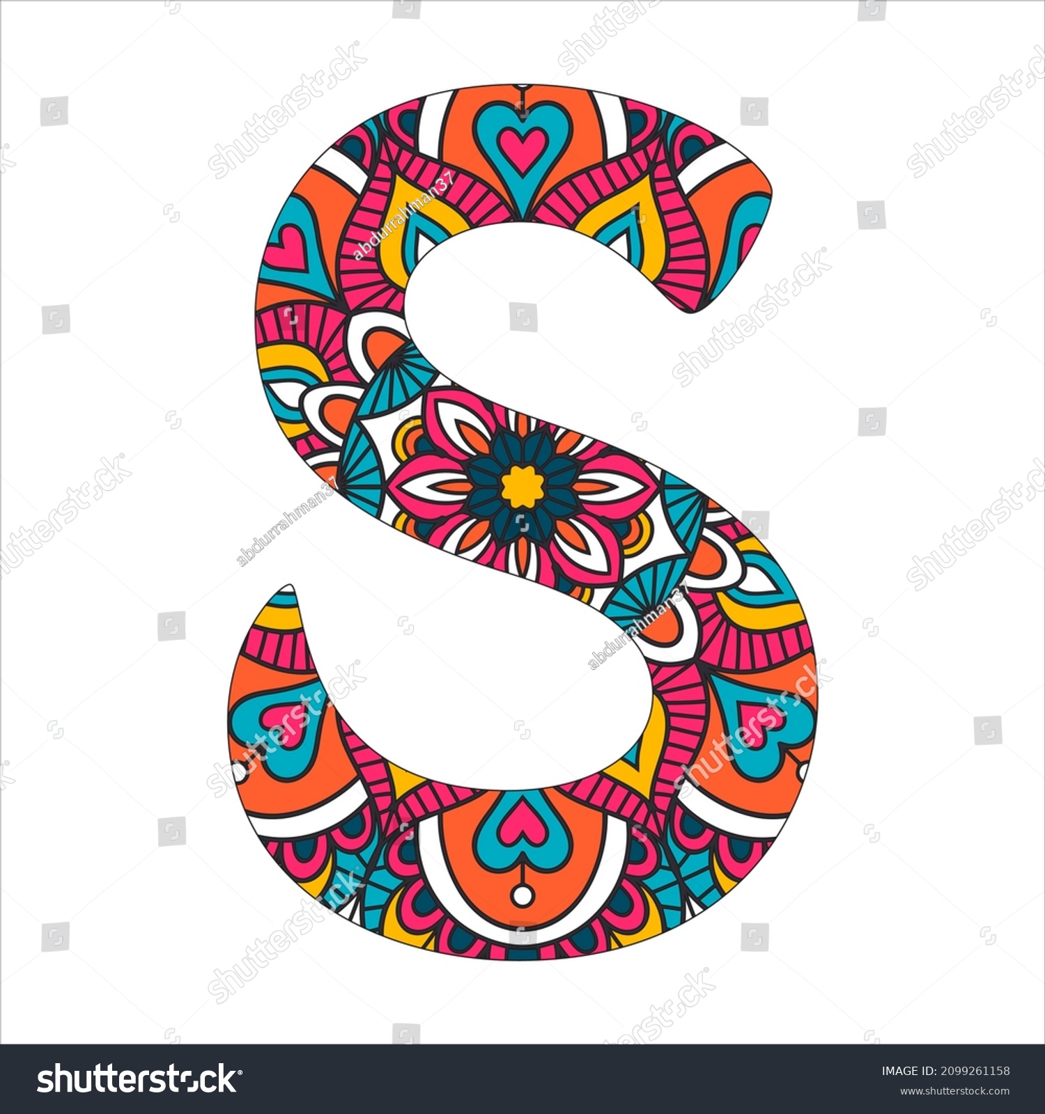 Mandala Stylized Alphabet Color Letters S Royalty Free Stock Vector