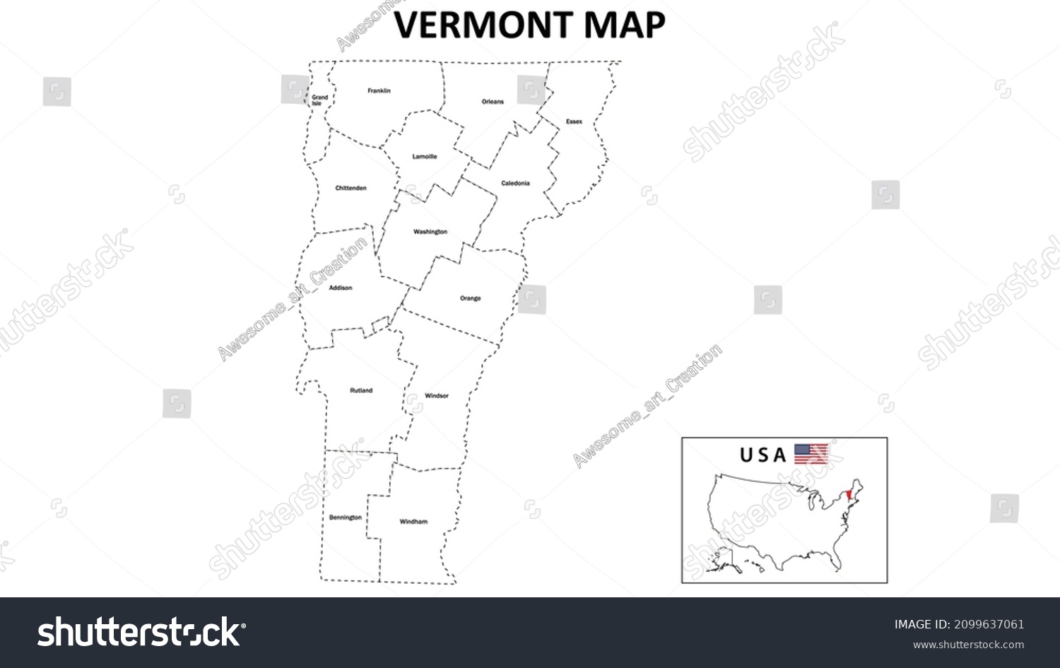 Vermont Map. State and district map of Vermont. - Royalty Free Stock ...