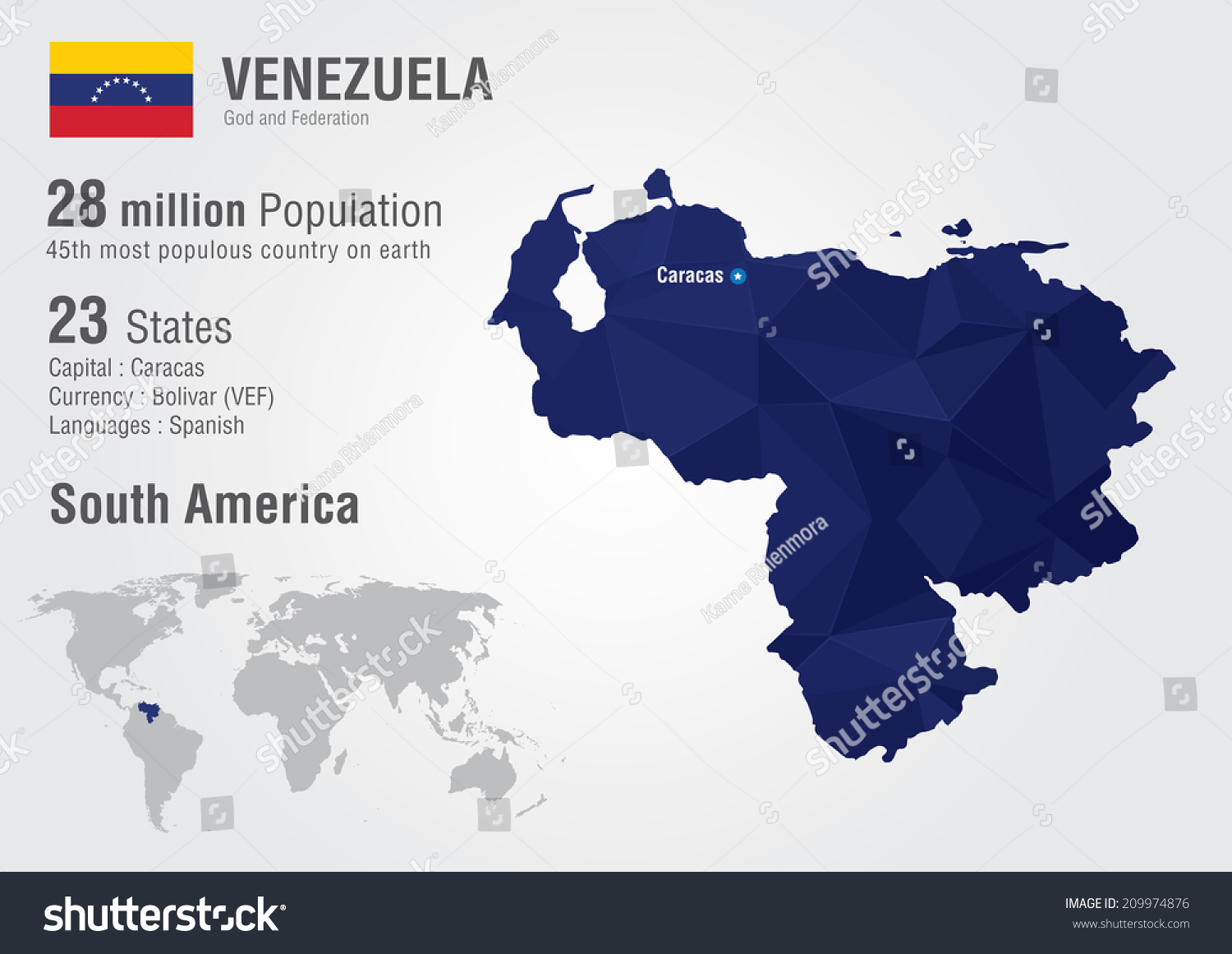 Venezuela world map with a pixel diamond texture Royalty Free Stock