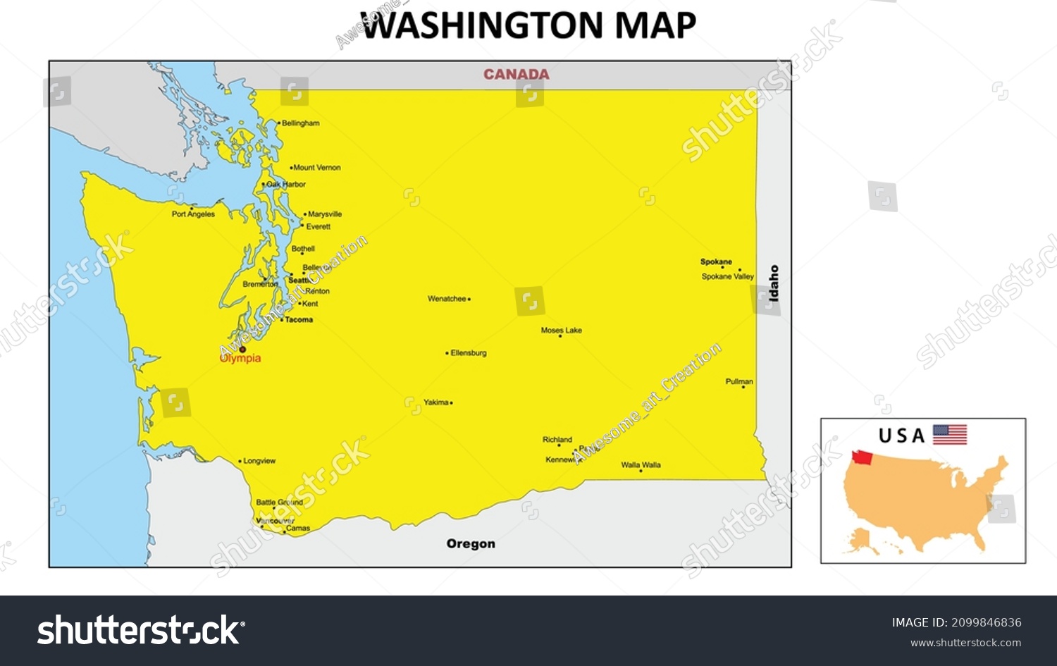 Washington Map. State And District Map Of - Royalty Free Stock Vector ...