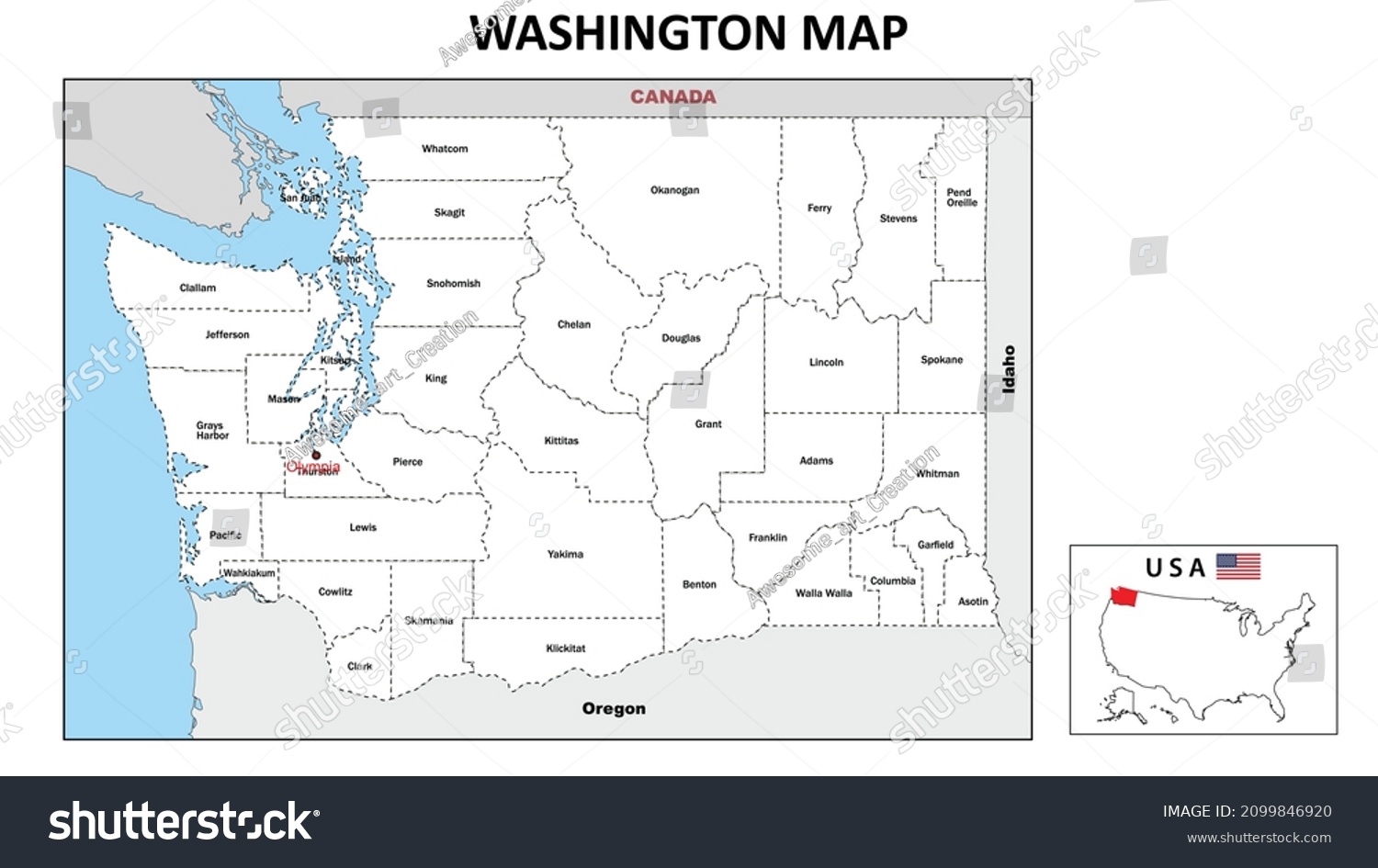 Washington Map. Political map of Washington with - Royalty Free Stock ...