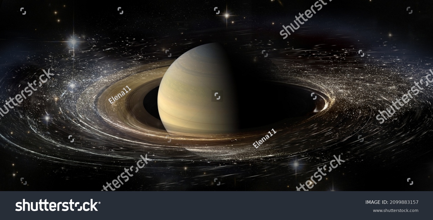 Saturn planet with rings in outer space among star dust and srars. Elements of this image furnished by NASA #2099883157