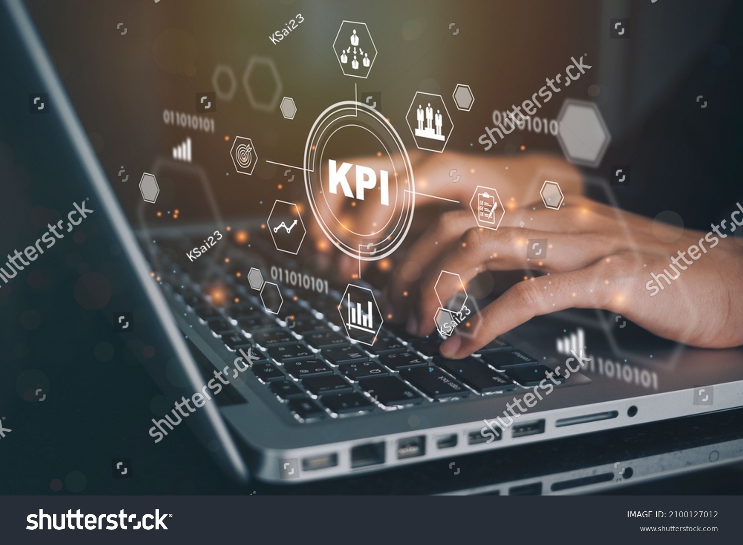 Businessmen using a computer to KPI (key performance indicators)banner web icon for business, Measurement, Optimization, Strategy, Evaluation and check list. #2100127012