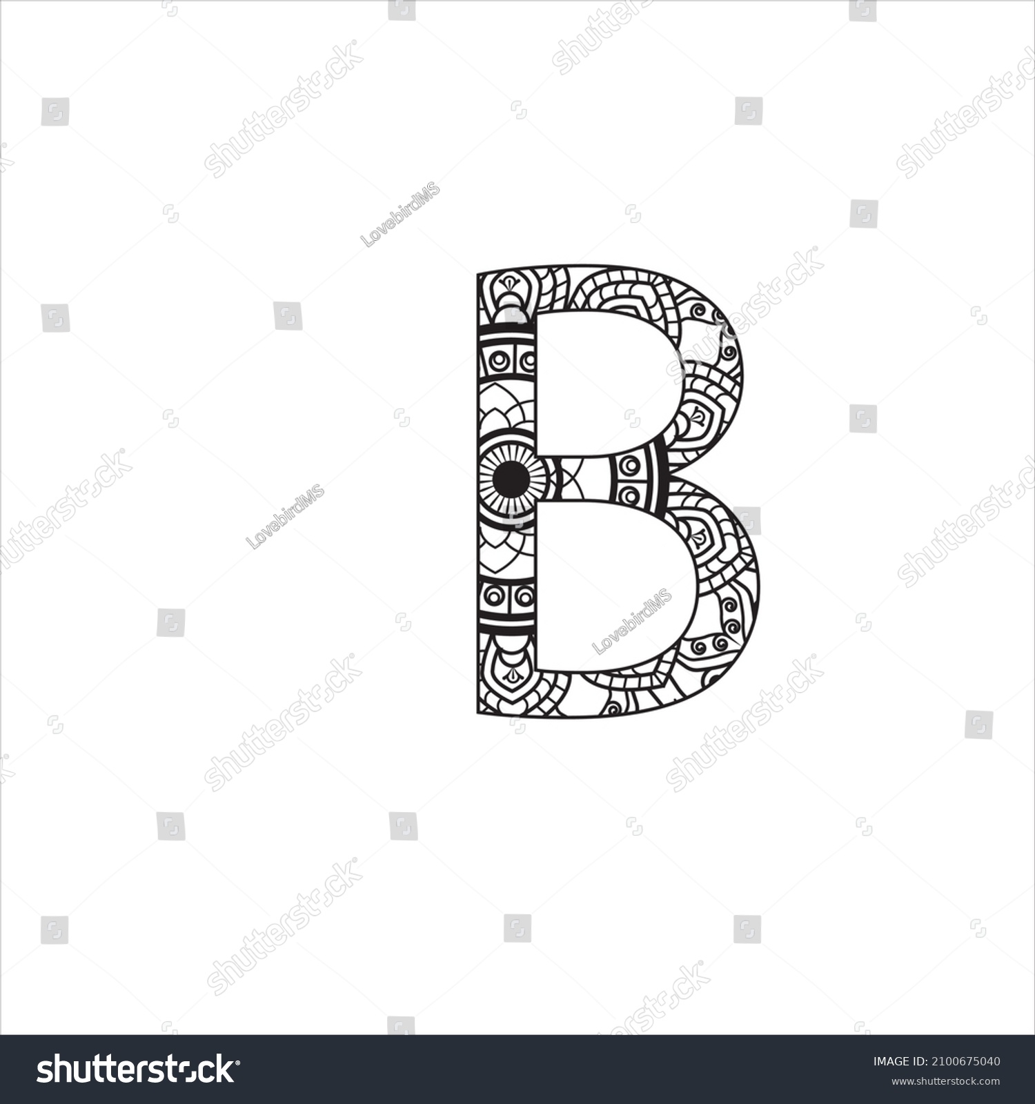 Alphabet Mandala B Coloring Page| .Black And - Royalty Free Stock ...