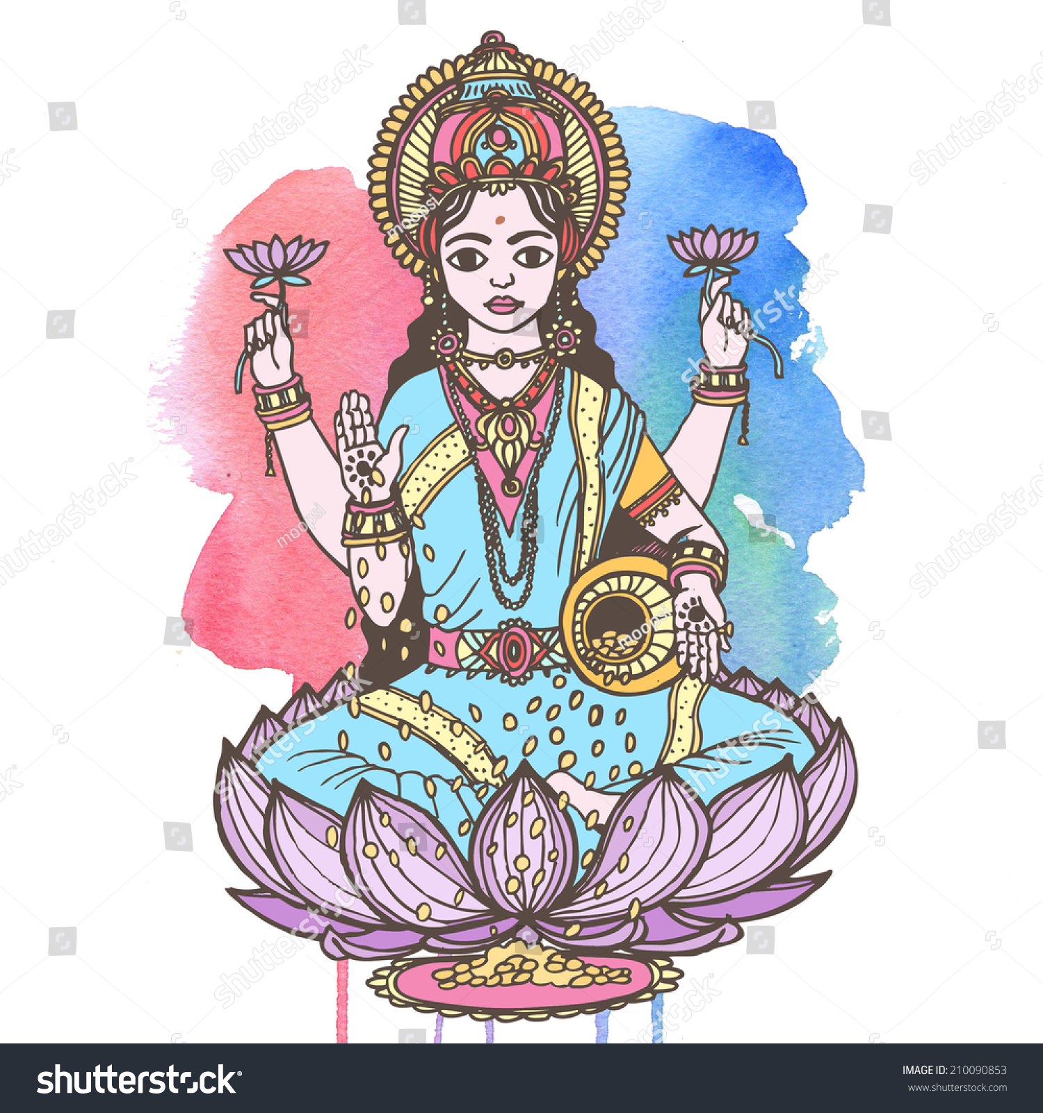 Hindu goddess lakshmi of wealth, prosperity, - Royalty Free Stock 