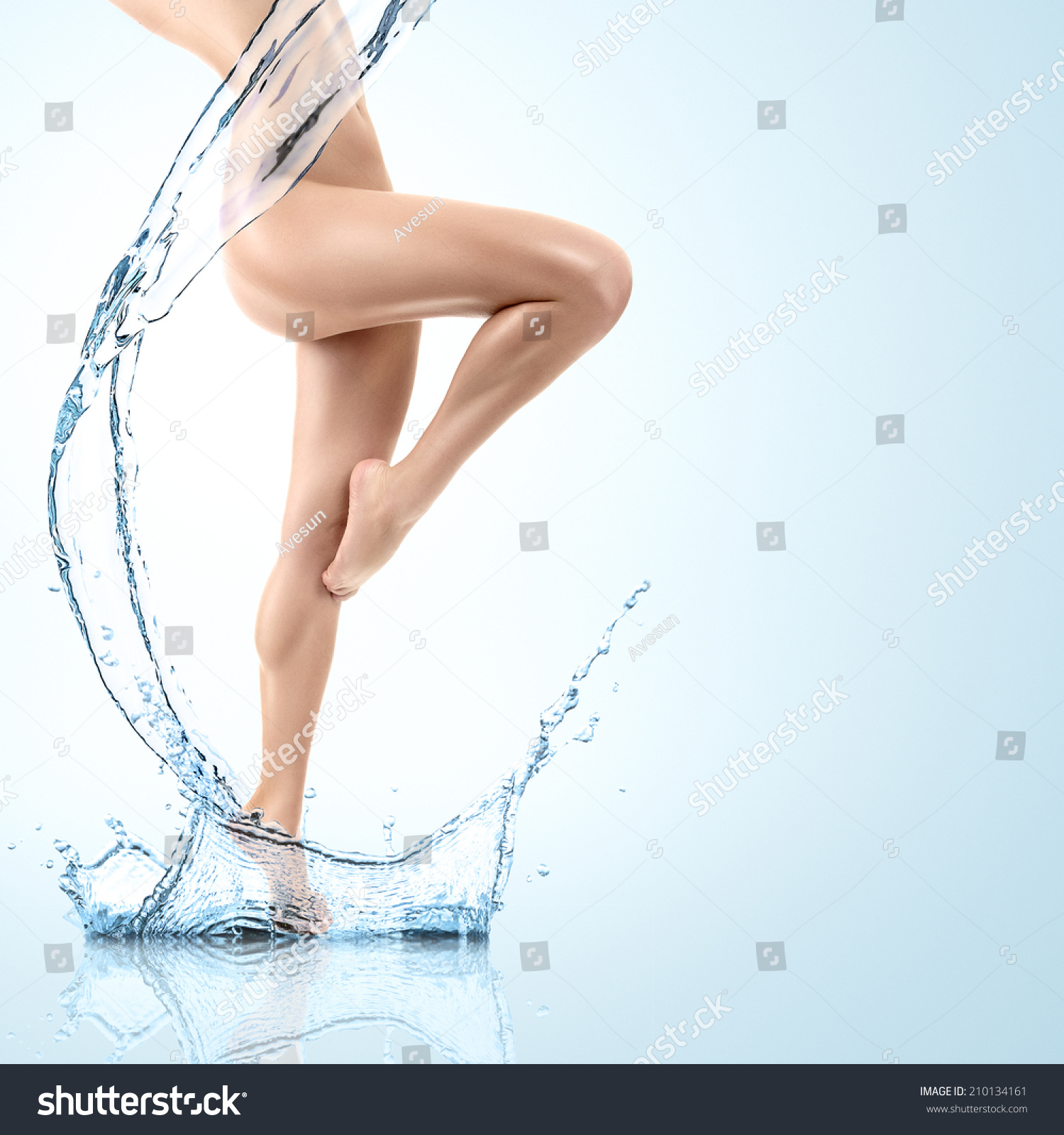 Design of young woman body with clean water splash #210134161