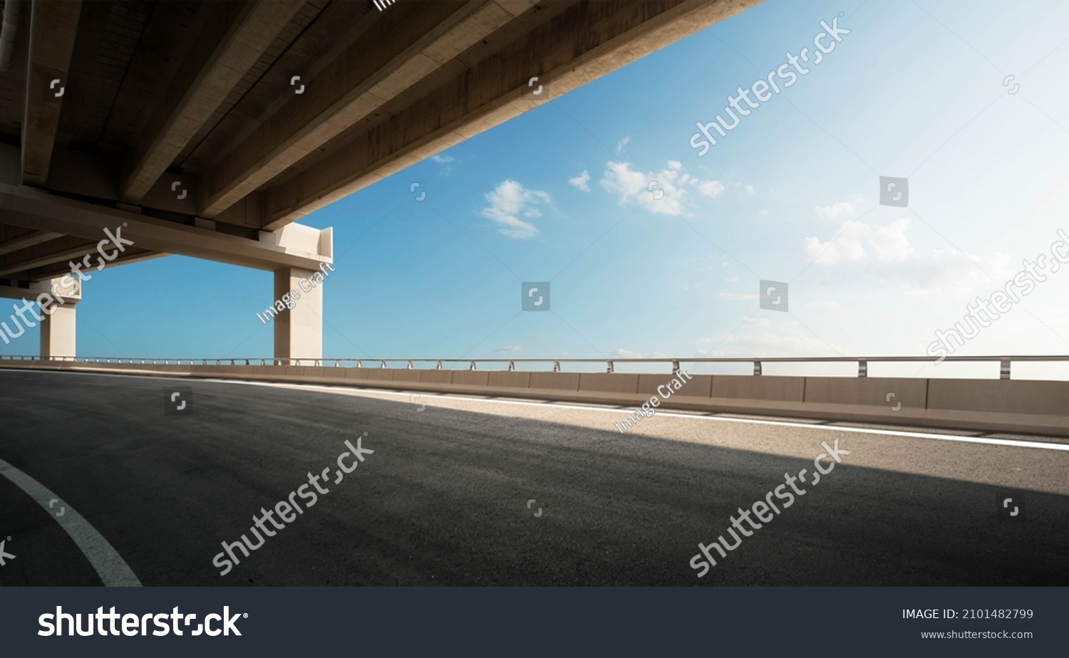 side view of highway overpass with nature beautiful blue sky. #2101482799