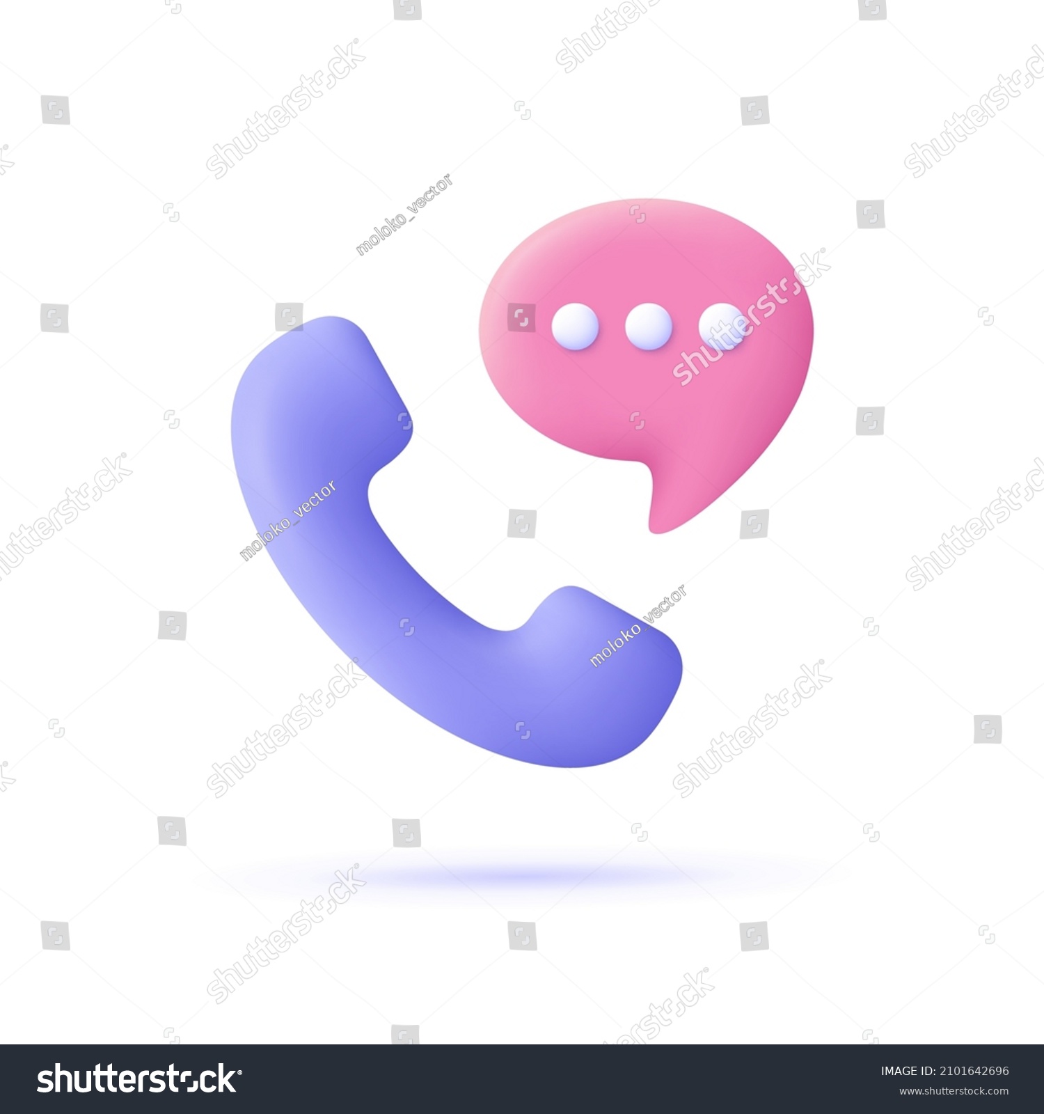 Phone handset with speech bubble. 3d vector icon. Cartoon minimal style. Support, customer service, help, communication concept. #2101642696
