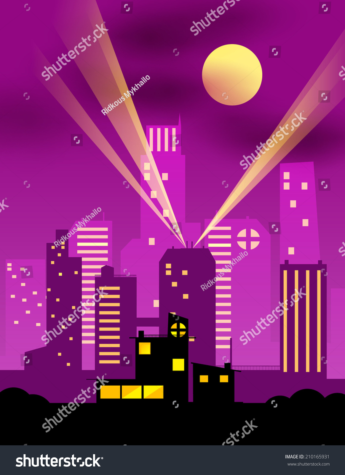 Cartoon night city. Vector eps 10 - Royalty Free Stock Vector 210165931 ...