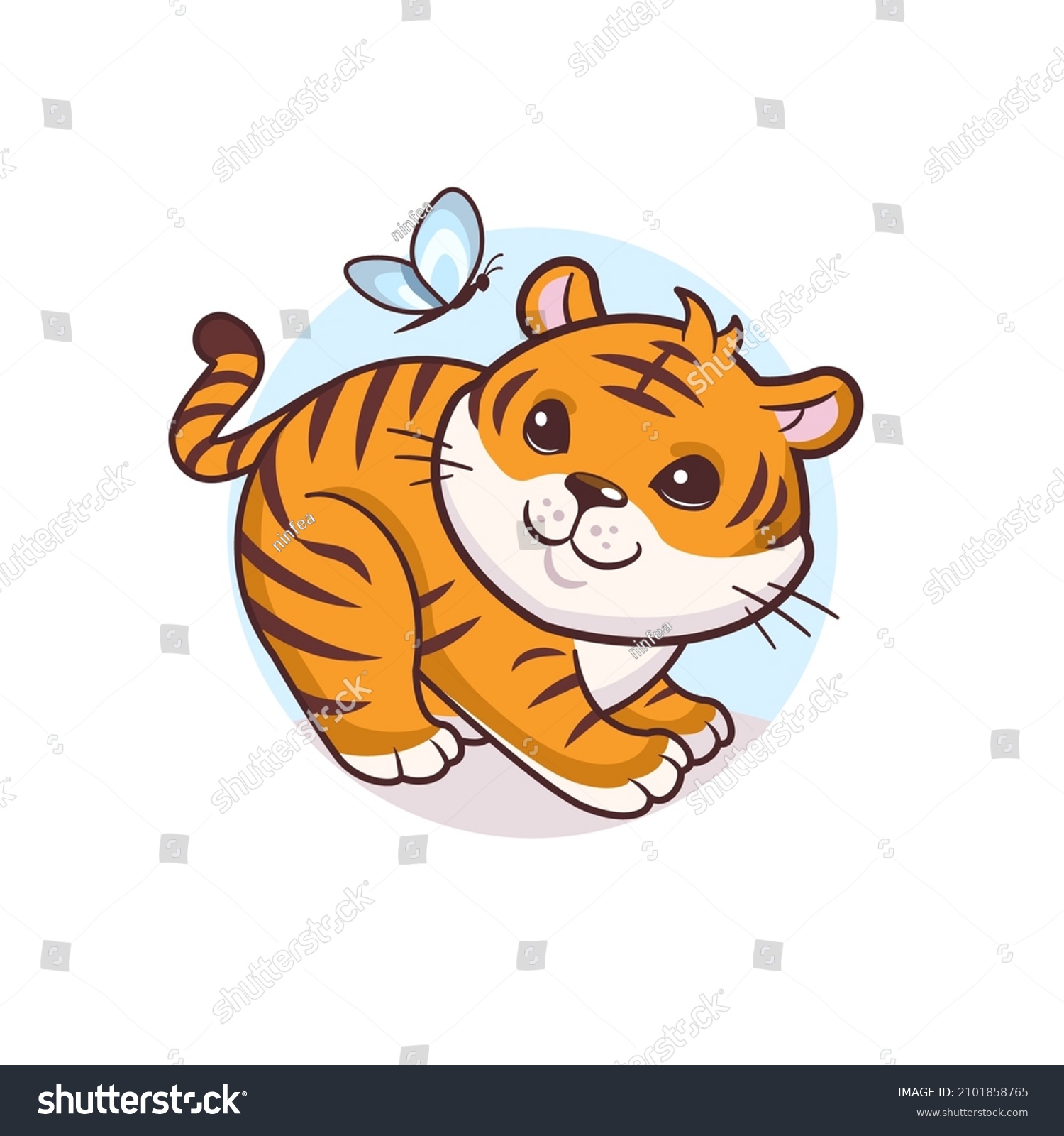 Cute Tiger Cub Cartoon Illustration In Kawaii Royalty Free Stock Vector 2101858765 