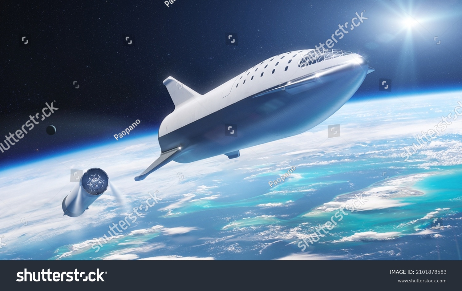 Star ship in low-Earth orbit. Elements of this image furnished by NASA. #2101878583