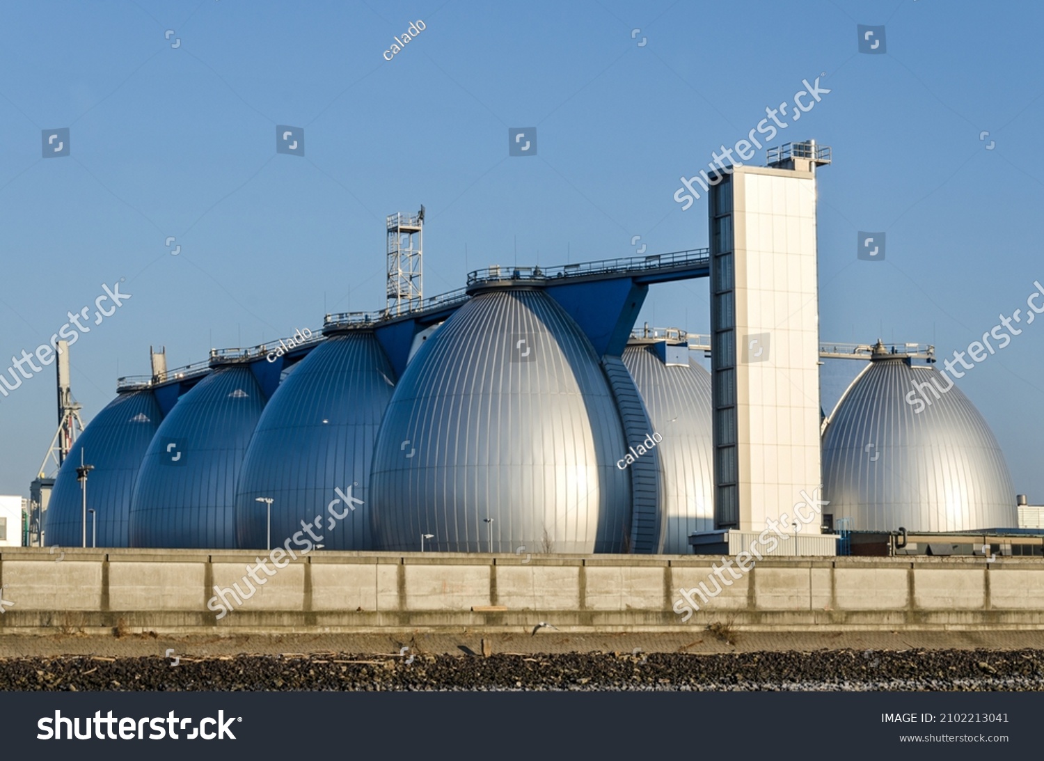 Gas storage tanks in the harbour area in Hamburg, Germany  #2102213041