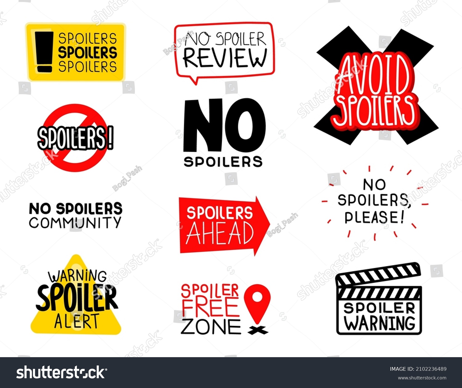 Spoiler Alert Vector Illustration Set Warnings Royalty Free Stock Vector 2102236489 1300