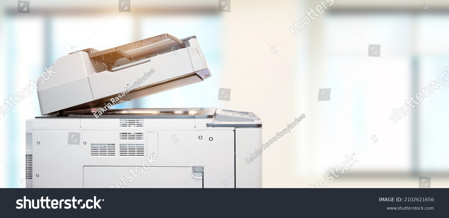 Copier printer, Close up the photocopier or photocopy machine office equipment workplace for scanner or scanning document and printing or copy paper and xerox. #2102621656