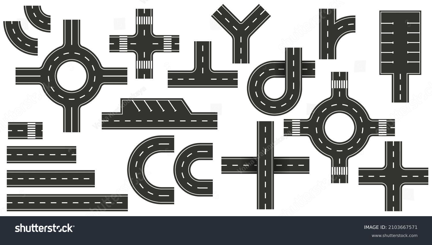 Top View Road Elements Set Of Design Element Royalty Free Stock Avopix 2103667571