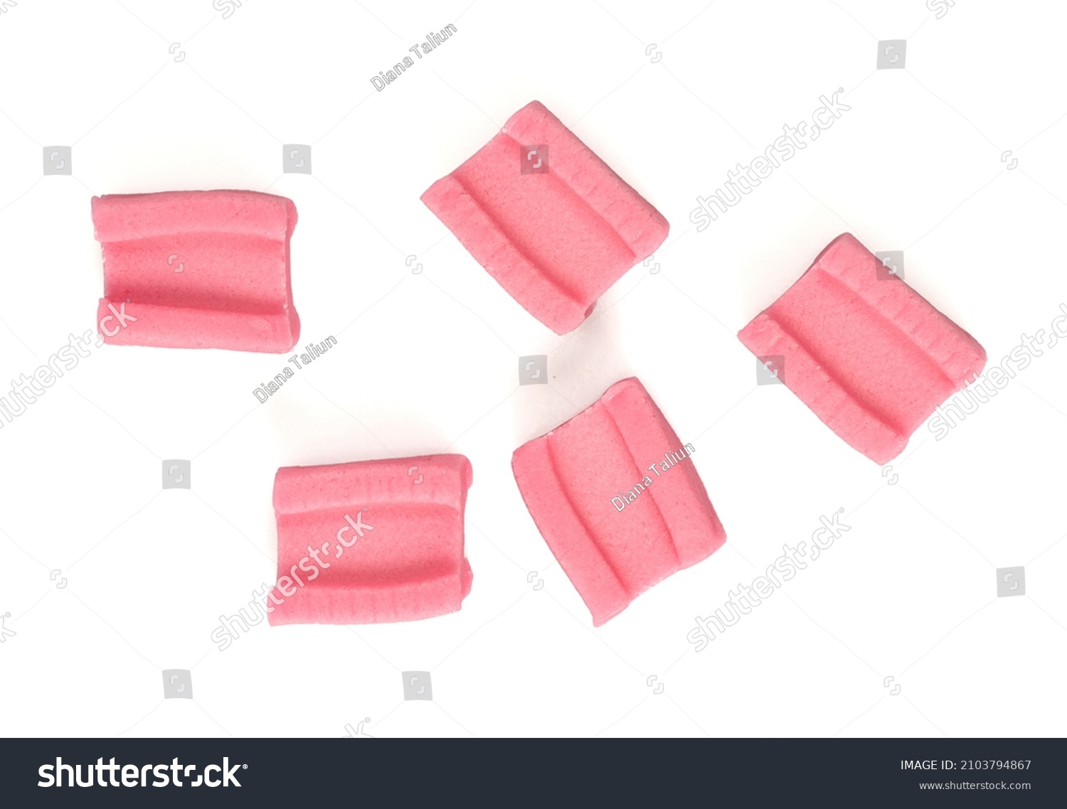bubble gum cubes isolated on white backgroud, top view #2103794867