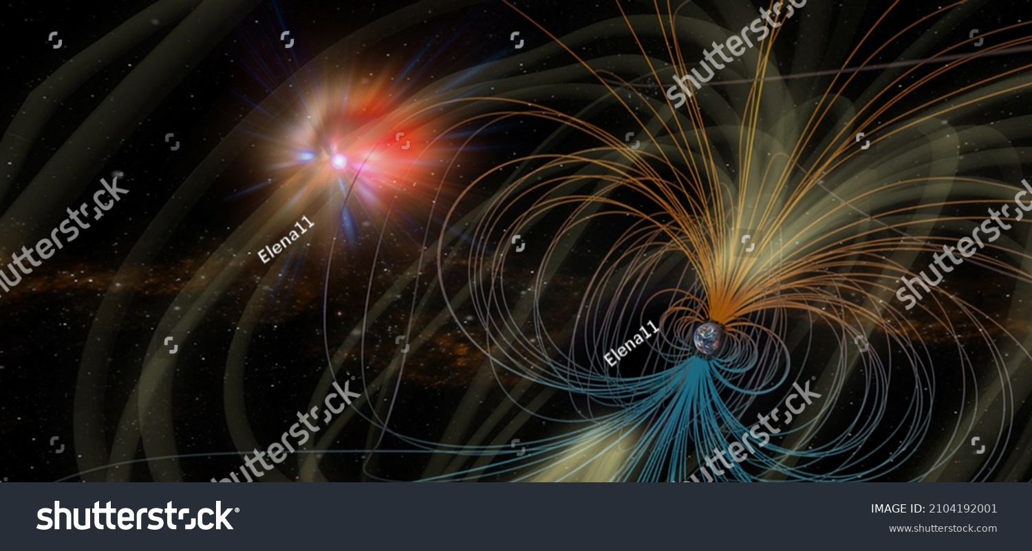 Electromagnetic fields around the Earth and the Sun. Elements of this image furnished by NASA. #2104192001