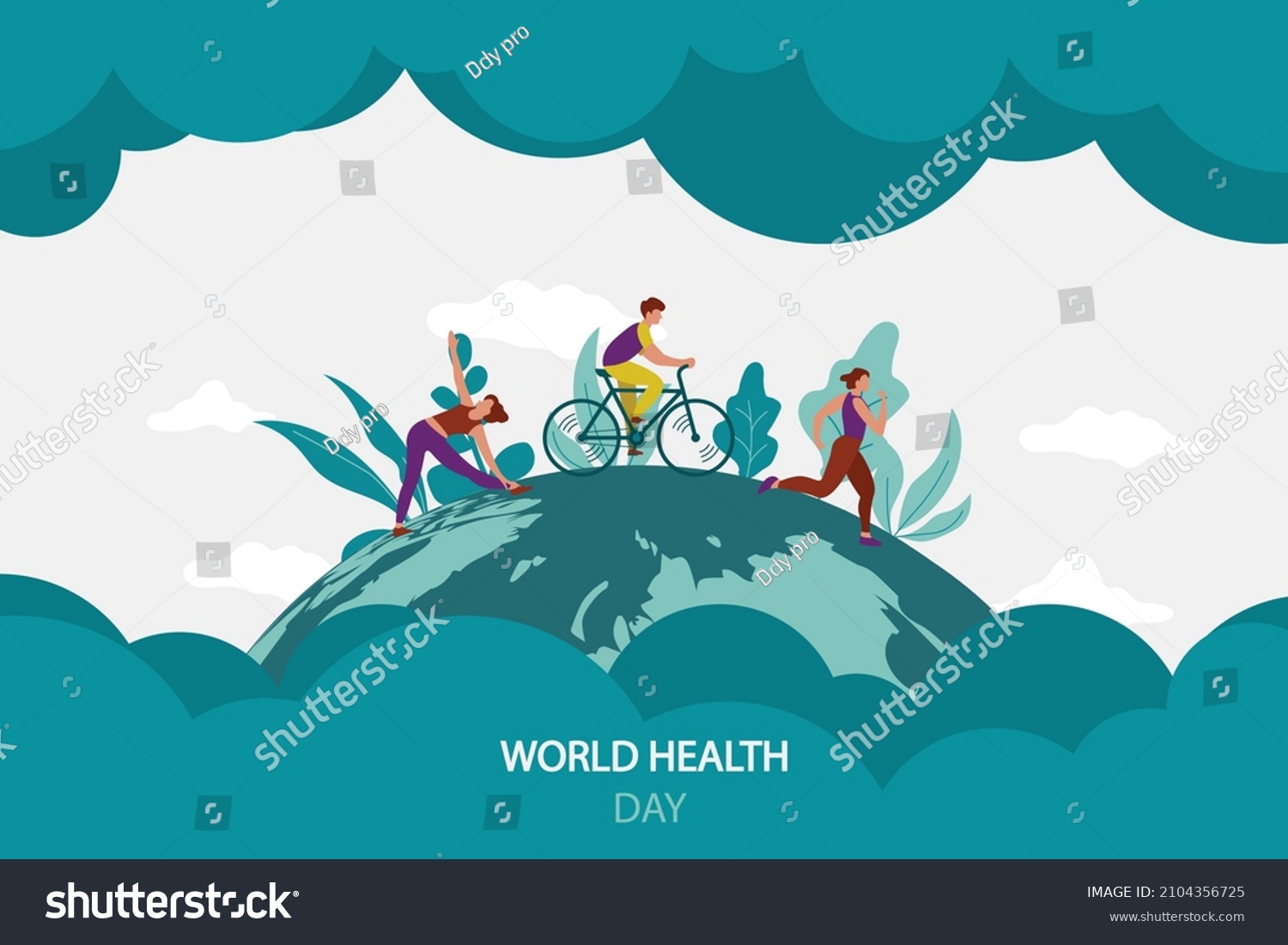 World Health Day. Healthy lifestyle. running, cycling, walking, yoga. Design elements in pastel colors with texture
 #2104356725