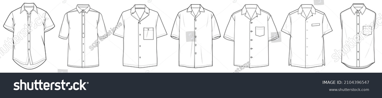 mens short sleeve shirts fashion flat sketch vector illustration #2104396547