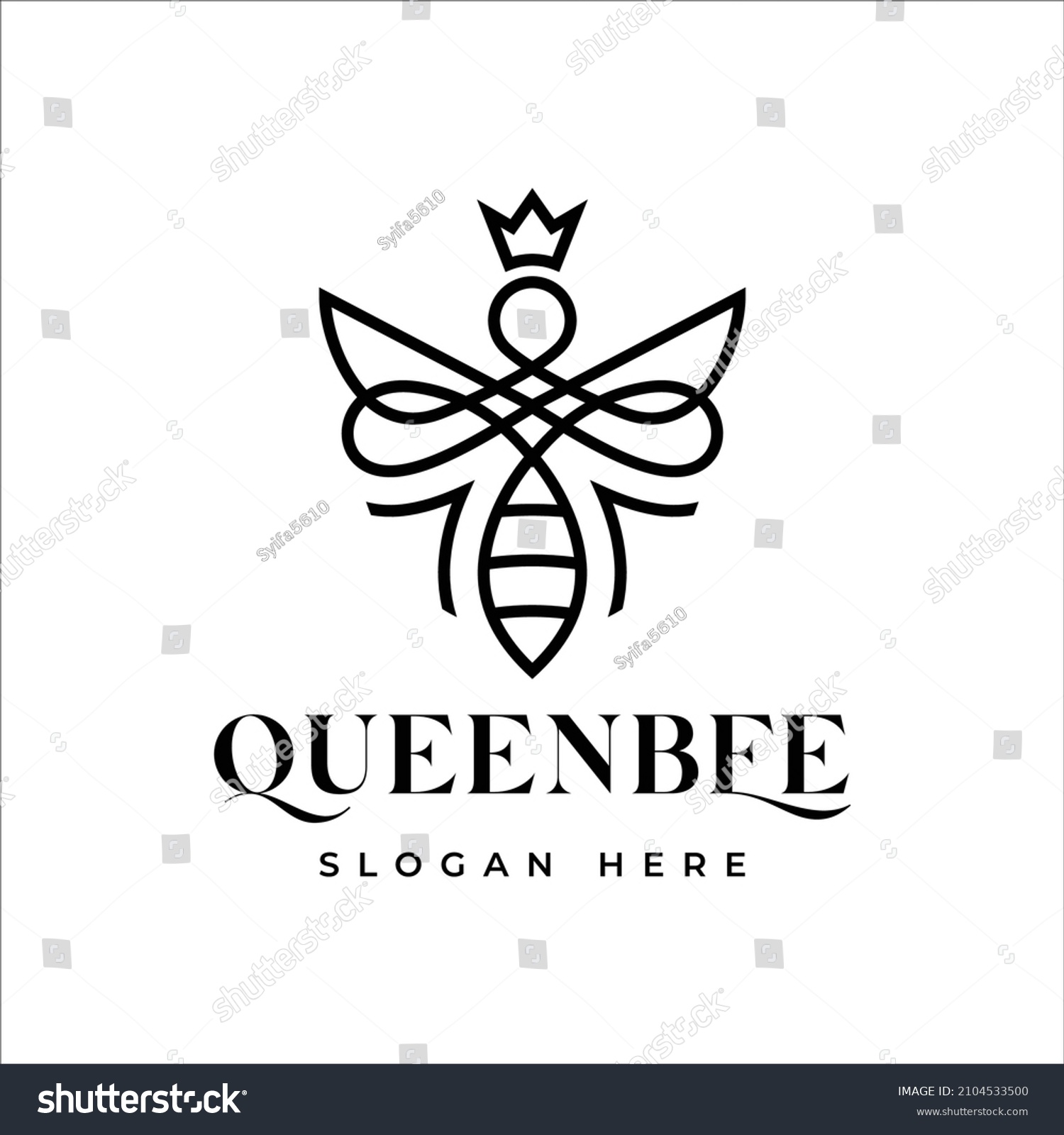 Royal Queen Bee Line art Logo Design Template - Royalty Free Stock ...