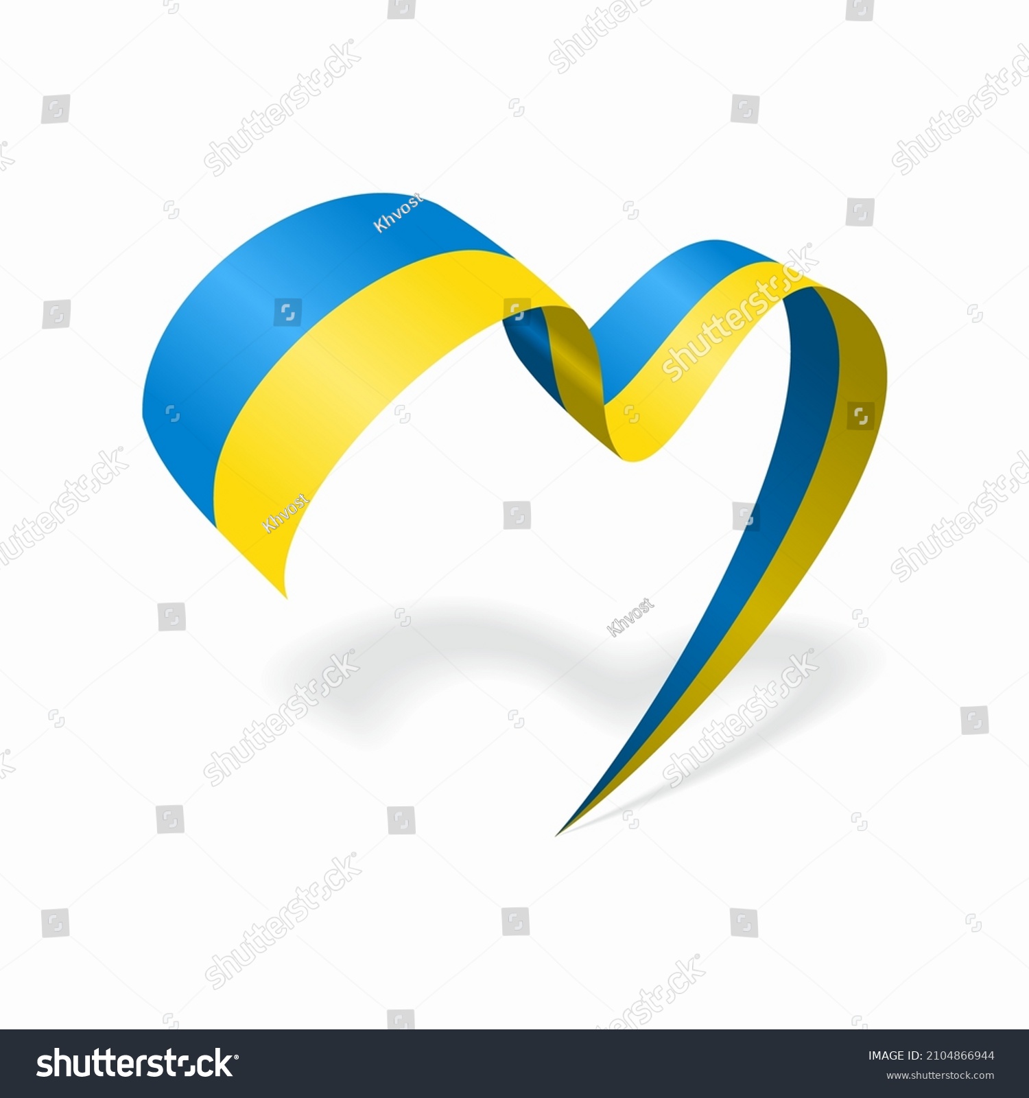 Ukrainian flag heart shaped ribbon. Vector illustration. #2104866944