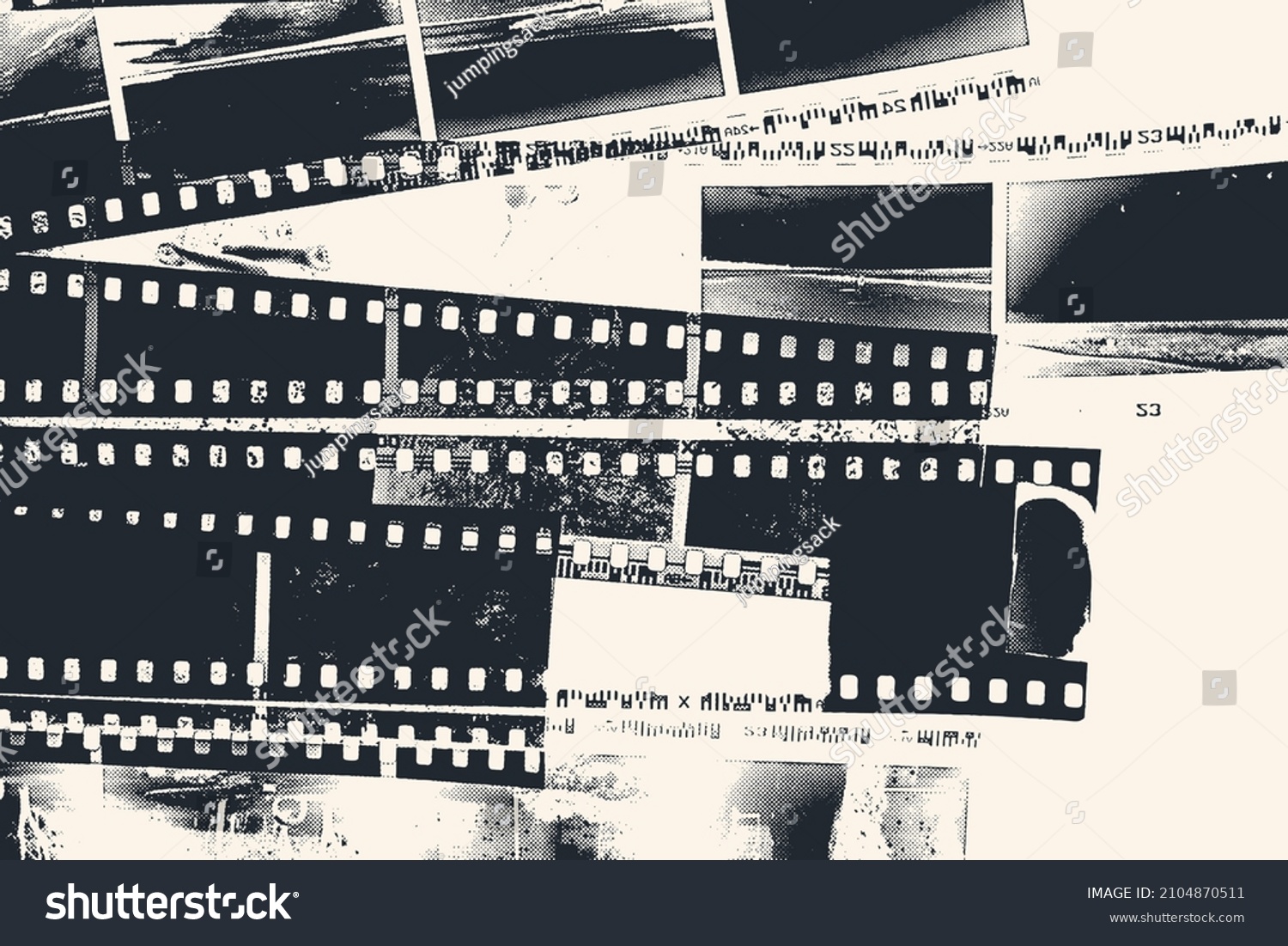 Abstract background with cut strips of photographic negatives film. Vector illustration #2104870511