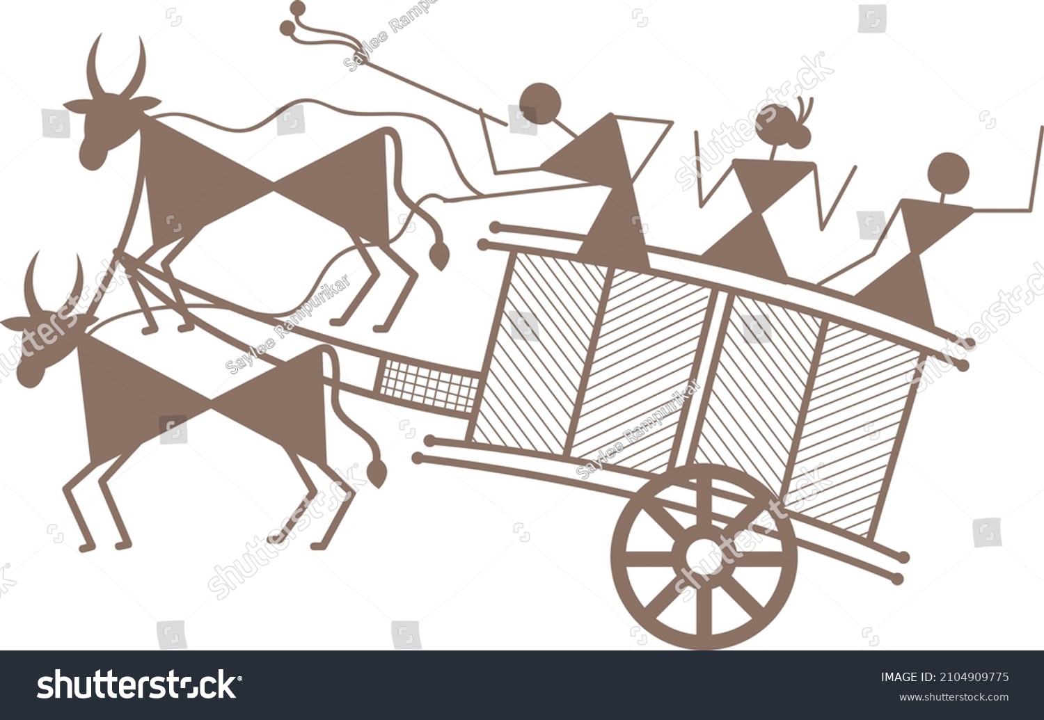 warli painting , indian tribal art, bullock cart - Royalty Free Stock ...