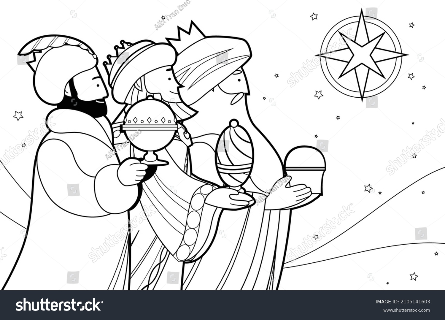 Three wise men outline vector coloring book page - Royalty Free Stock ...