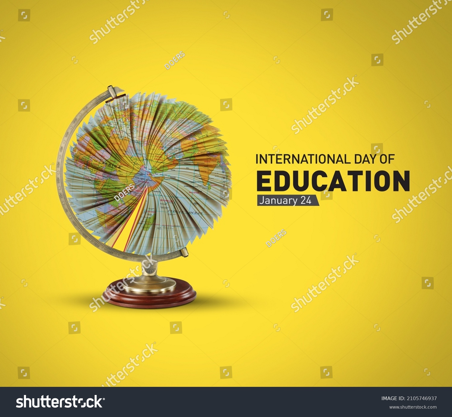 International Day of Education concept Illustration. World or earth globe isolated on book pages in round shape.  #2105746937