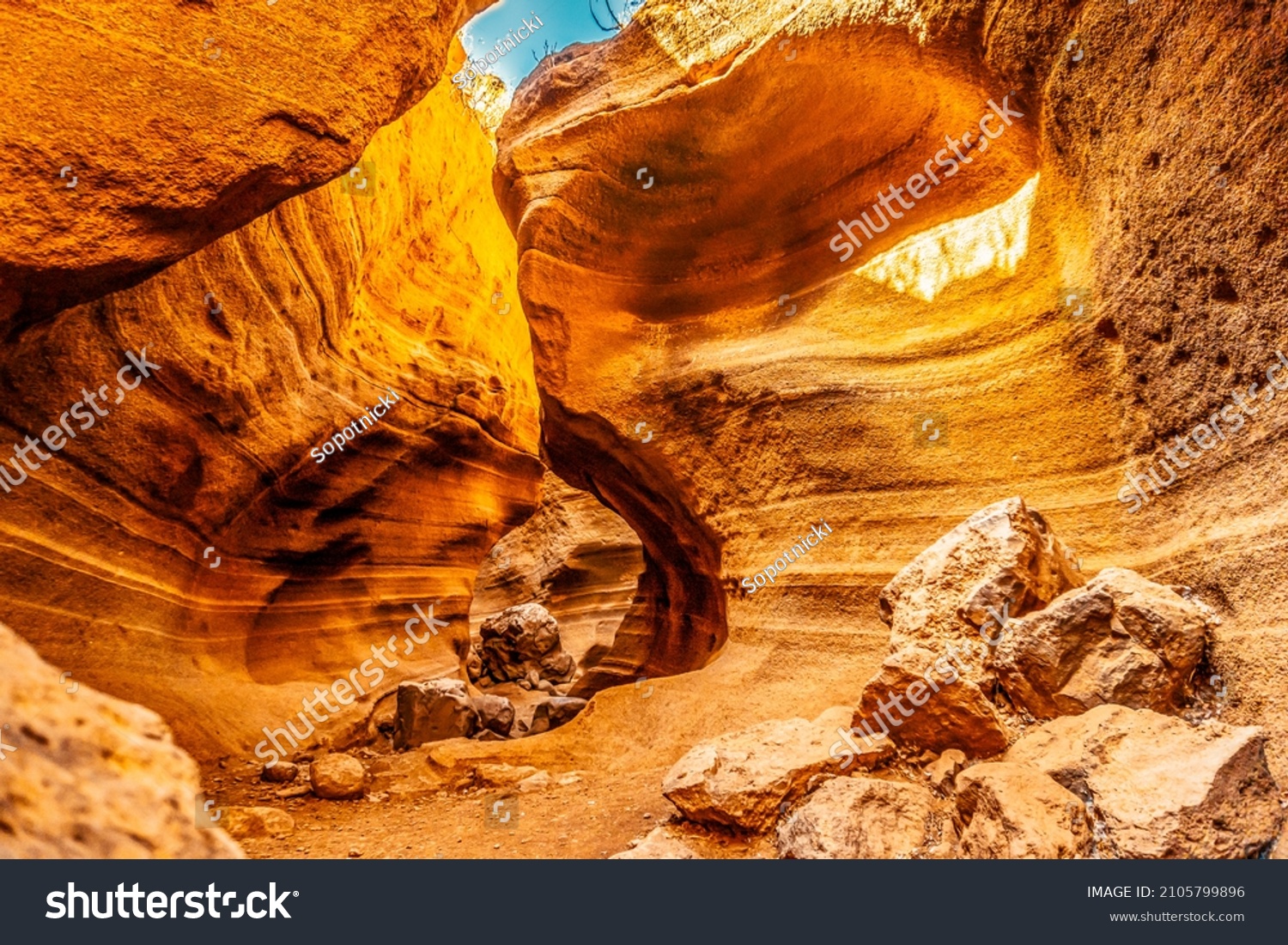Amazing orange canyon called Barranco de las vacas located in heart of Grand Canaria, Canary Islands, Spain #2105799896