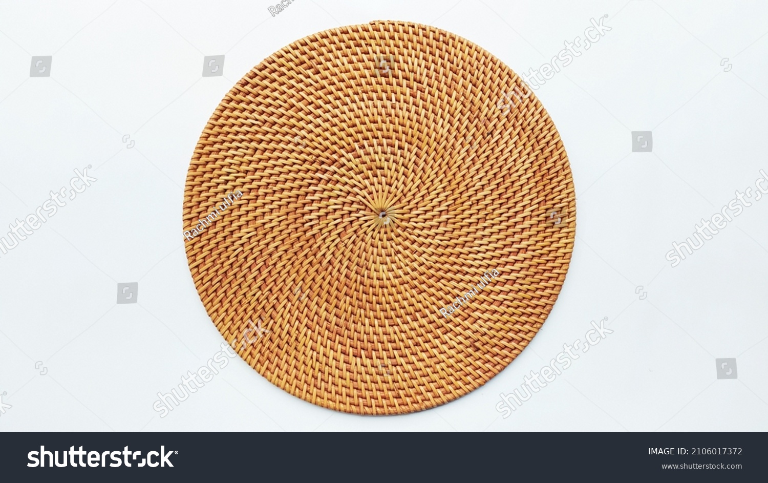 Rattan Round woven Placemat place on a white background. View from above #2106017372