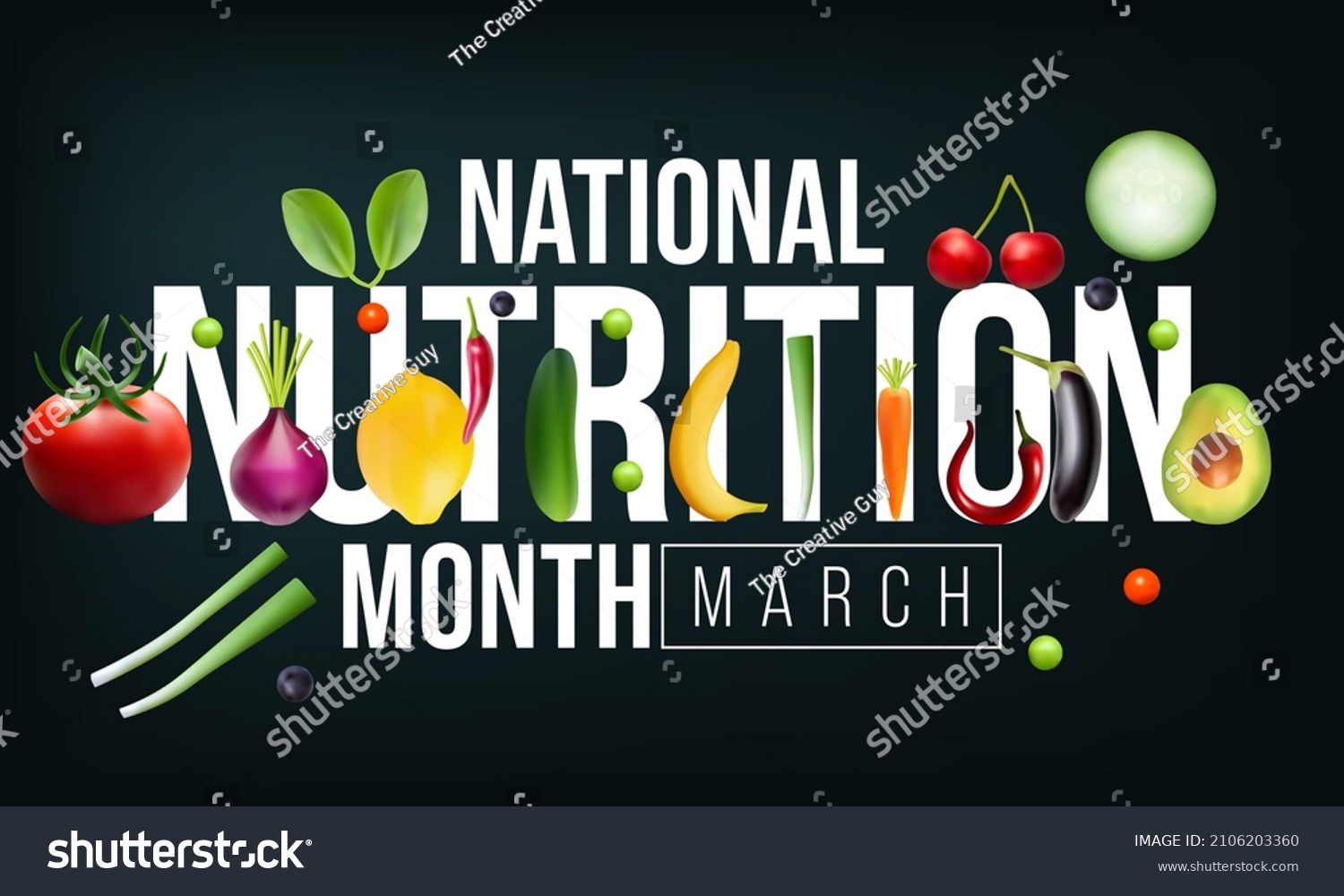 National Nutrition month is observed every year in March, to draw attention to the importance of making informed food choices and developing healthy eating habits. Vector illustration #2106203360