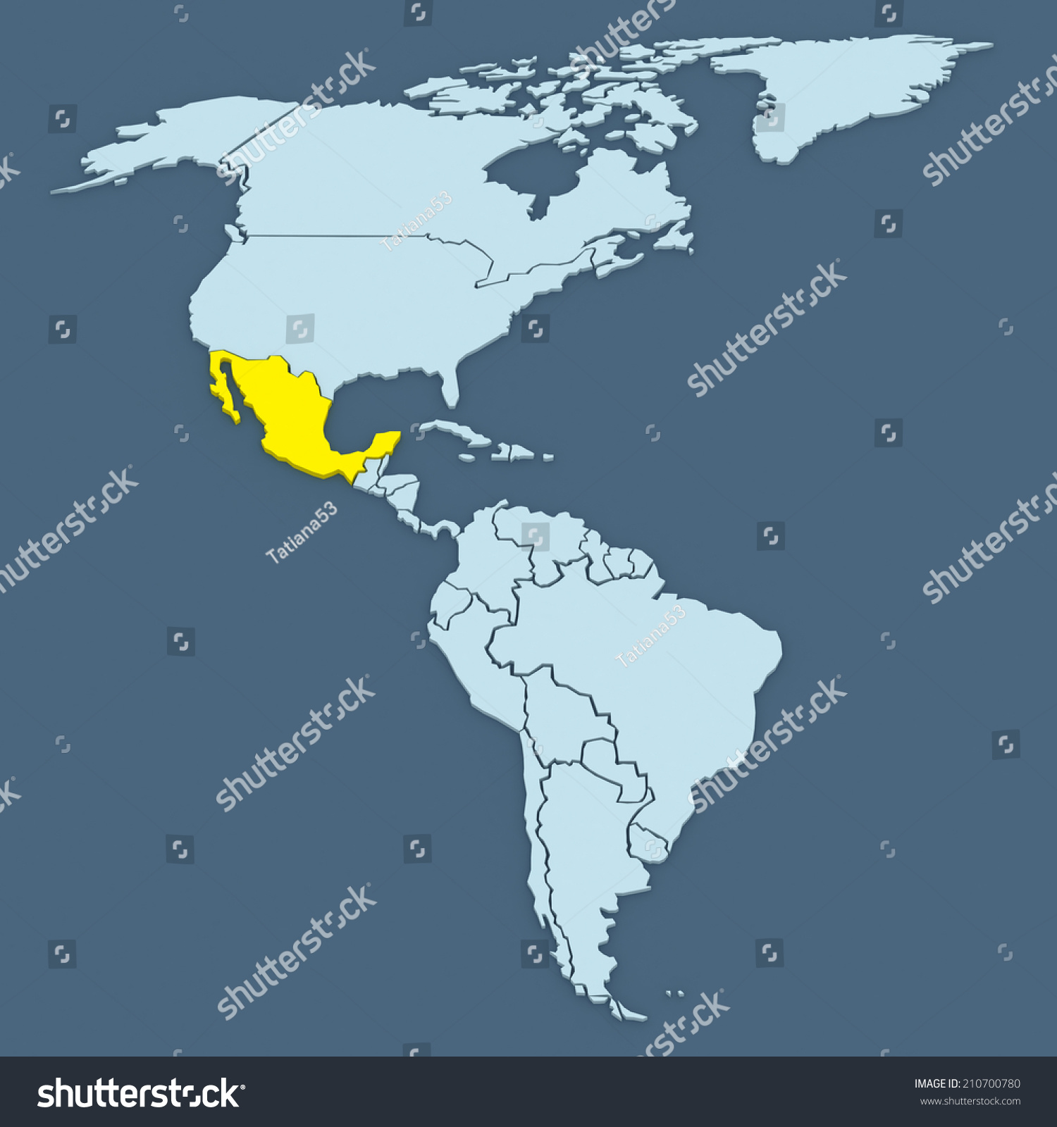 Map of worlds. Mexico. 3d - Royalty Free Stock Photo 210700780 - Avopix.com