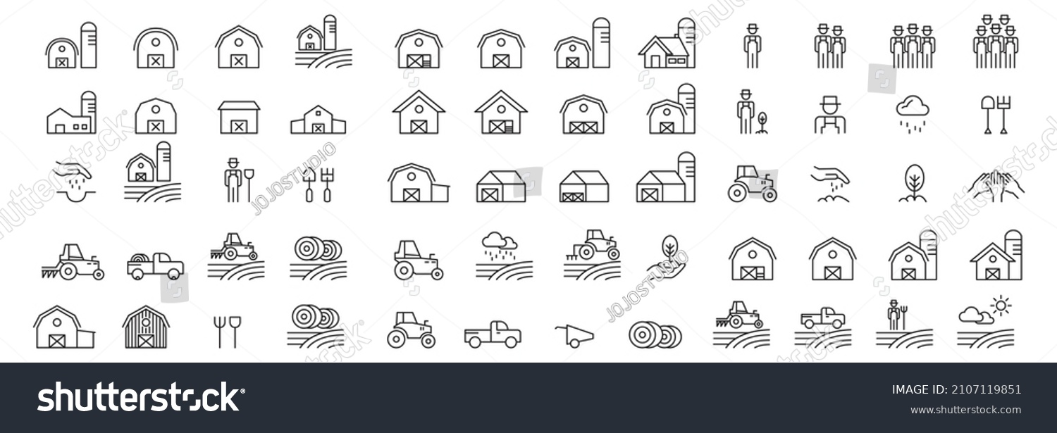 Barn Line Icons Set Vector Illustration , Farmer And Village Farm  #2107119851