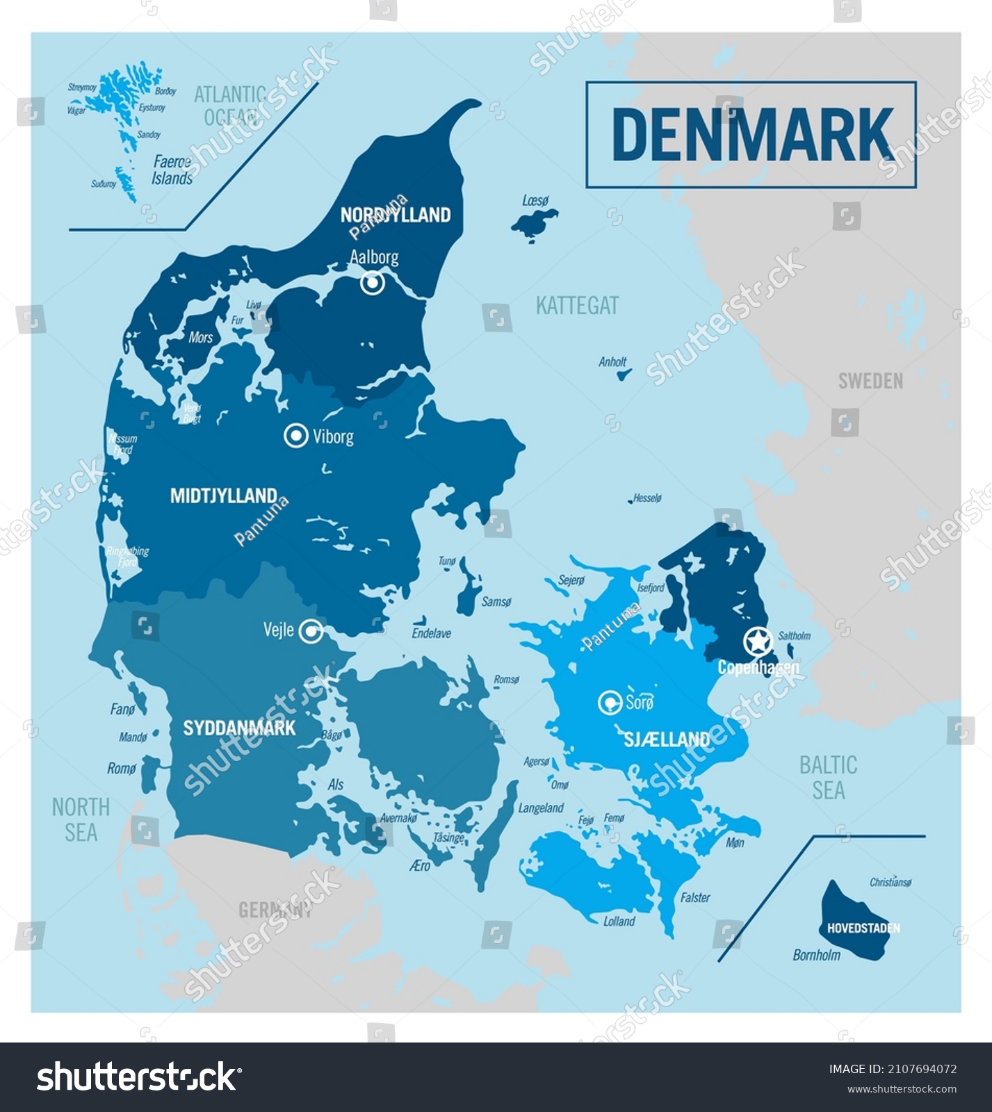 Denmark country political map. Detailed vector - Royalty Free Stock ...