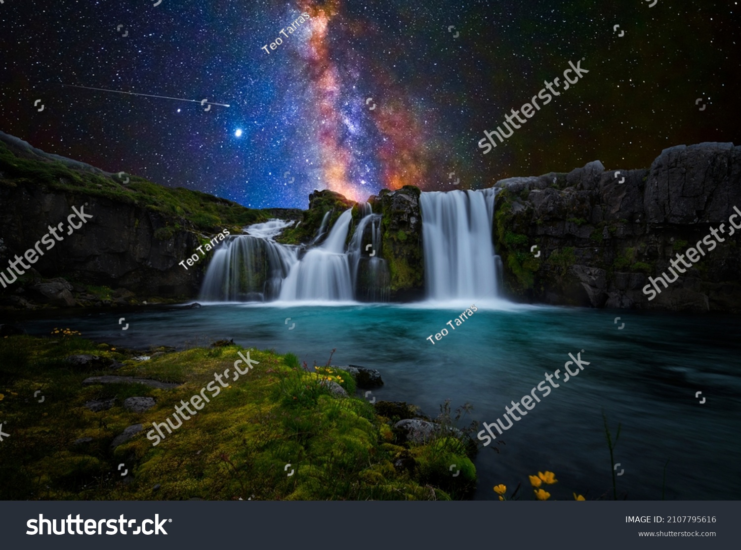 Colorful waterfall with milky way #2107795616