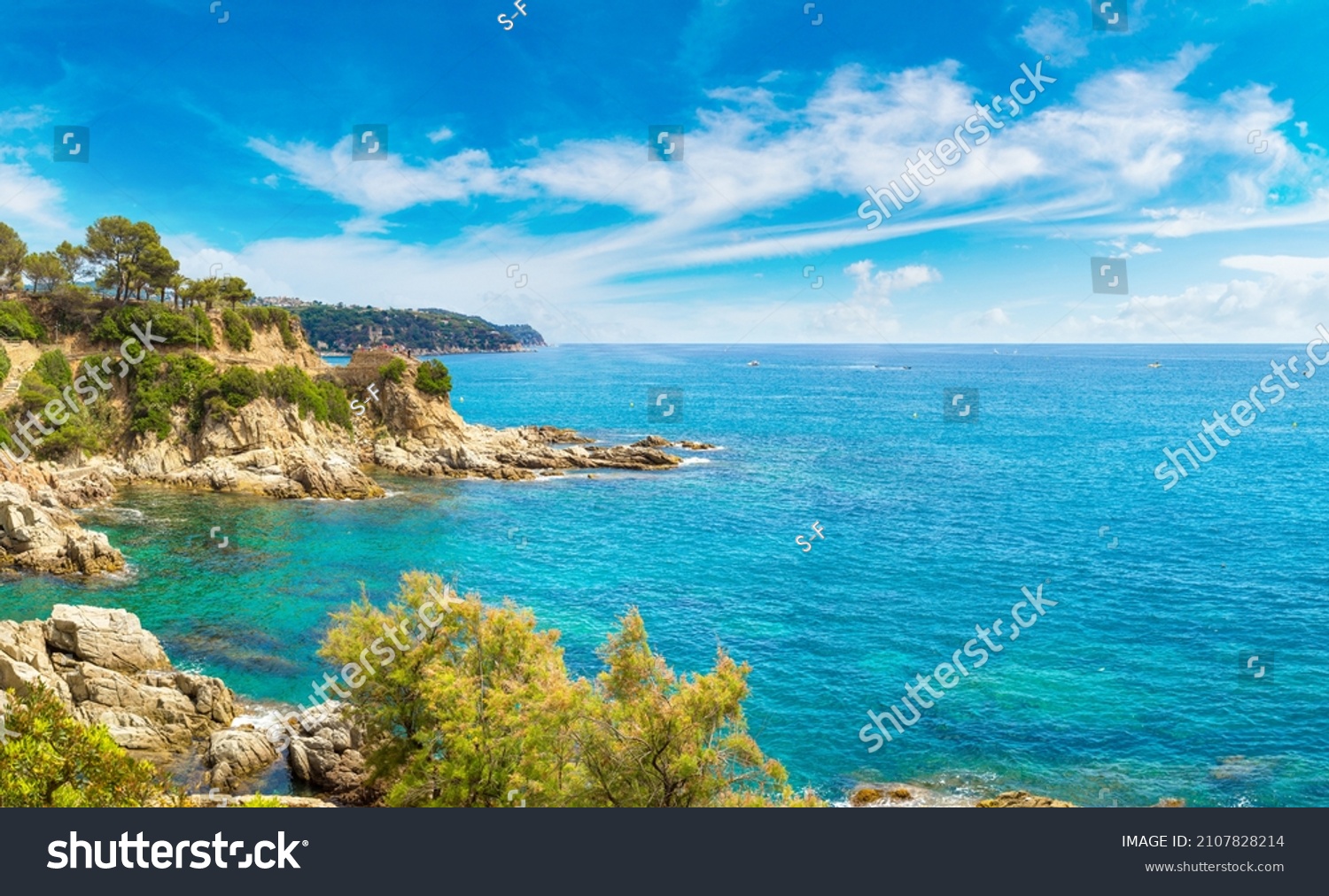 Panorama of Rocks on the coast of Lloret de Mar in a beautiful summer day, Costa Brava, 

Catalonia, Spain #2107828214