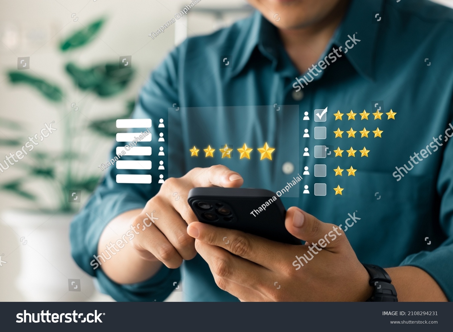 User give rating to service experience on online application, Customer review satisfaction feedback survey concept, Customer can evaluate quality of service leading to reputation ranking of business. #2108294231