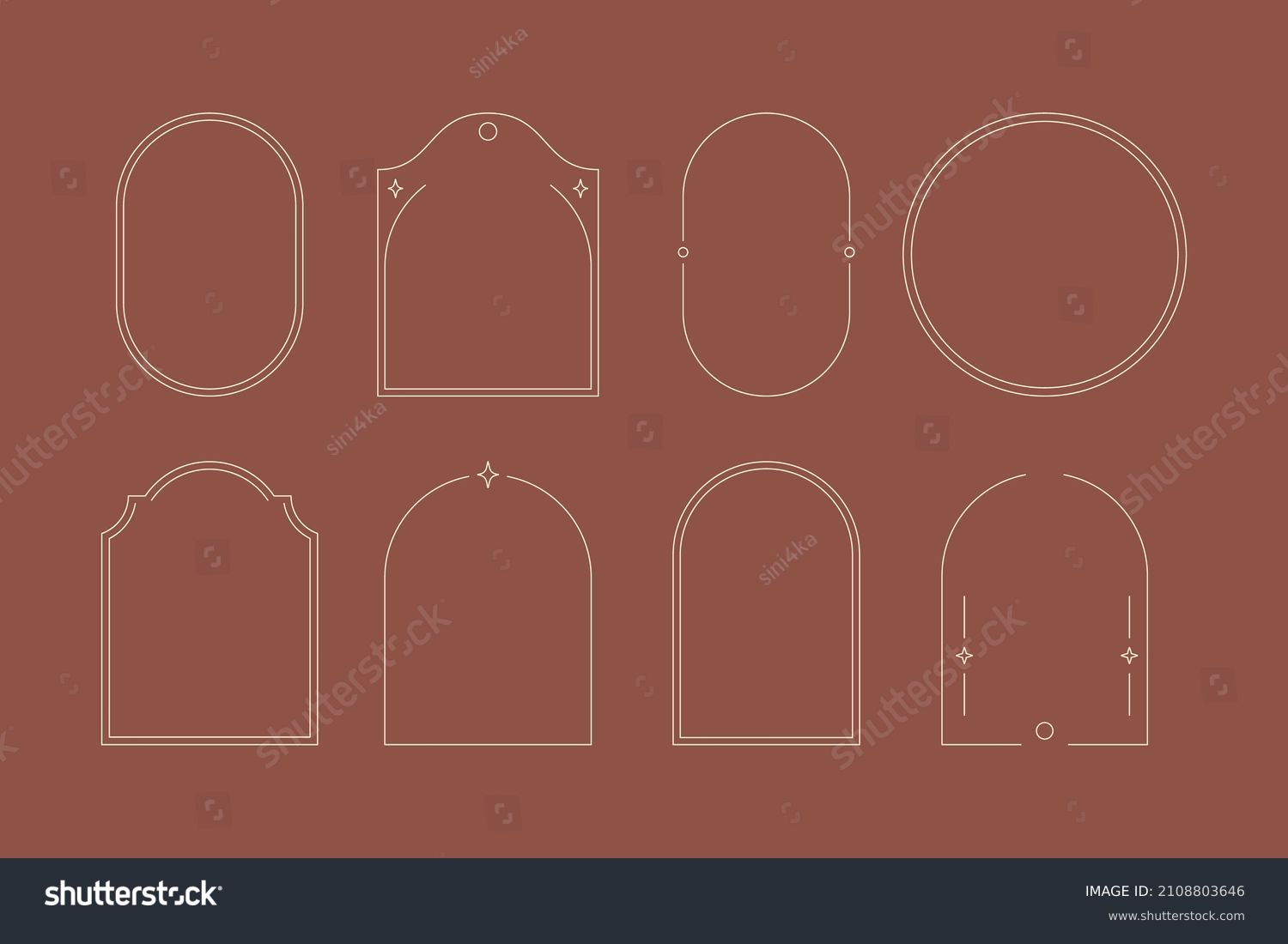 Boho Frame and Arch Set in Trendy Minimal Liner Style. Vector Bohemian Borders for Creating Logo, Postcard, Posters, Menu, Invitation, Social Media Posts and Stories #2108803646