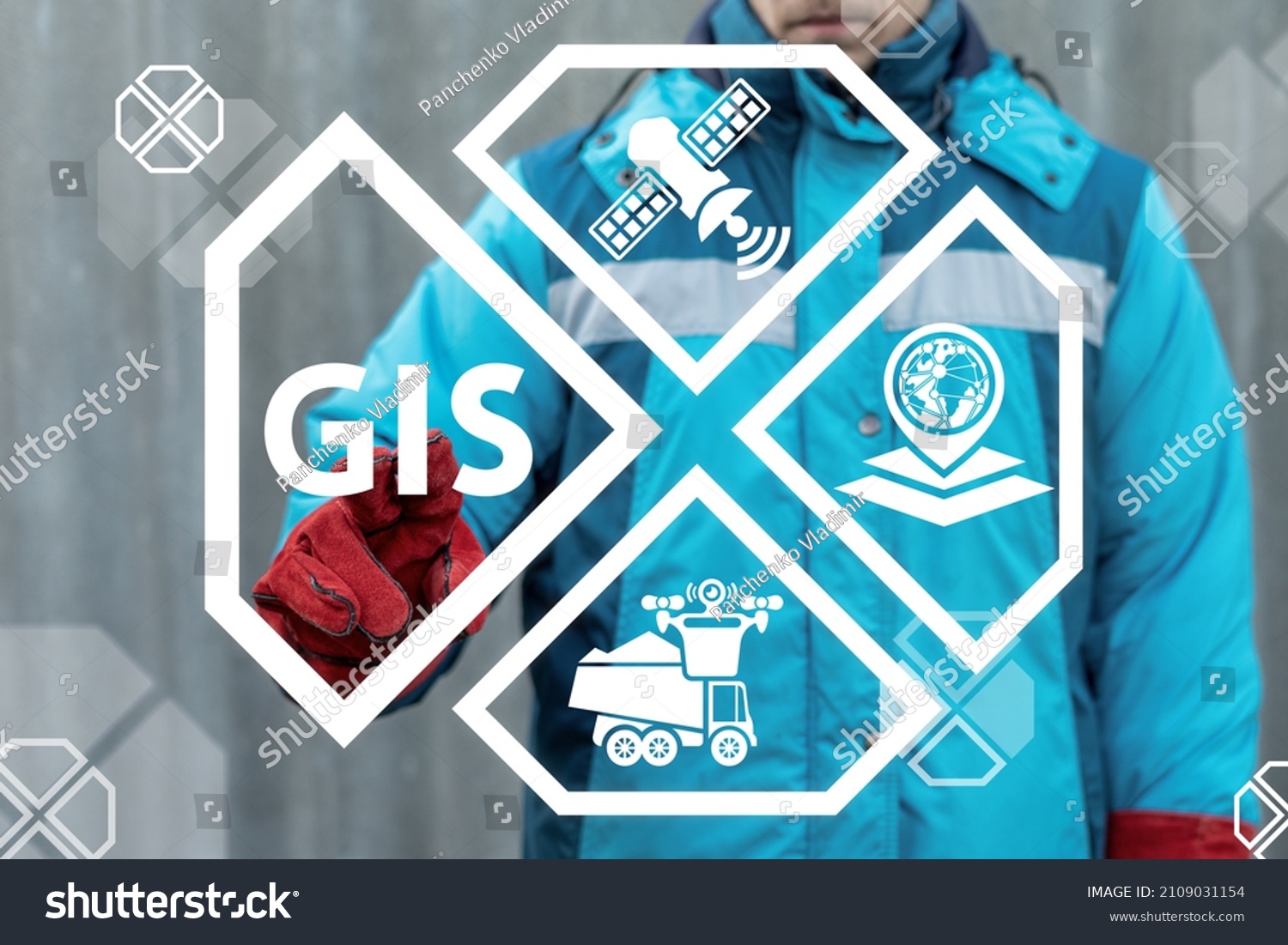 GIS Geographic Information System Modern Industry 4.0 Concept. Smart Geography Topography Cartography Data Industrial Transportation Tracking. #2109031154