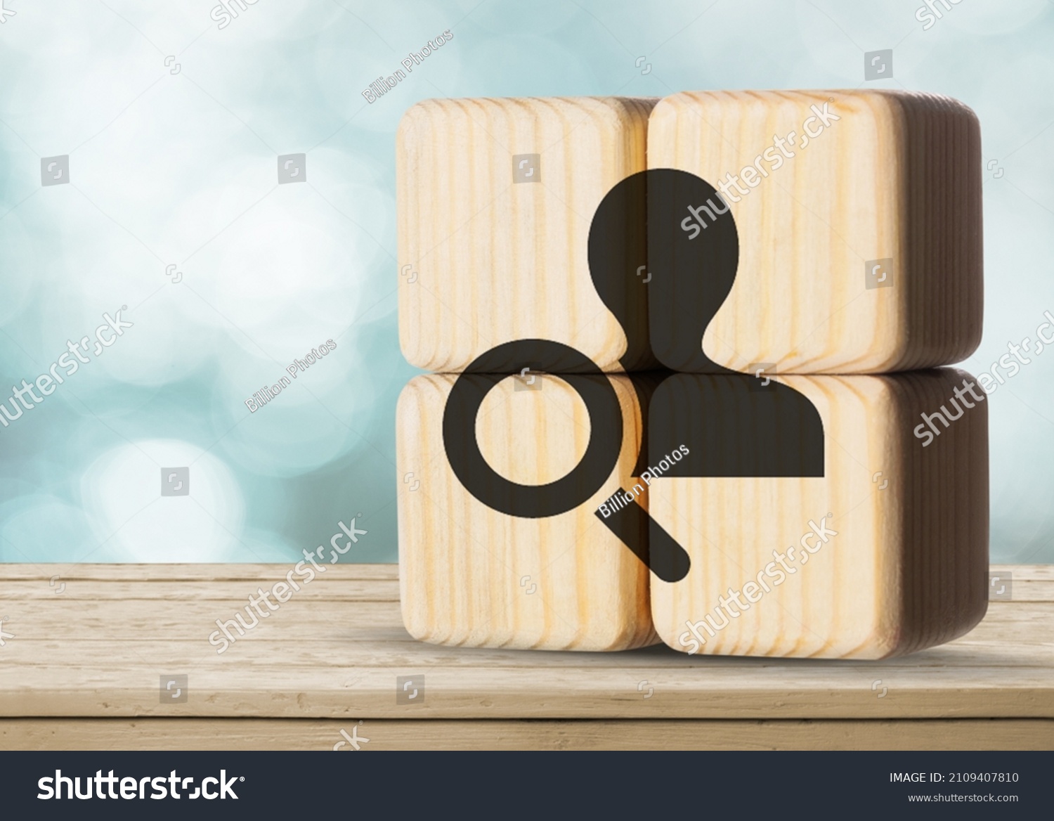 Buyer persona and target customer concept. Customer psychology profile or characteristics. wood cubes #2109407810