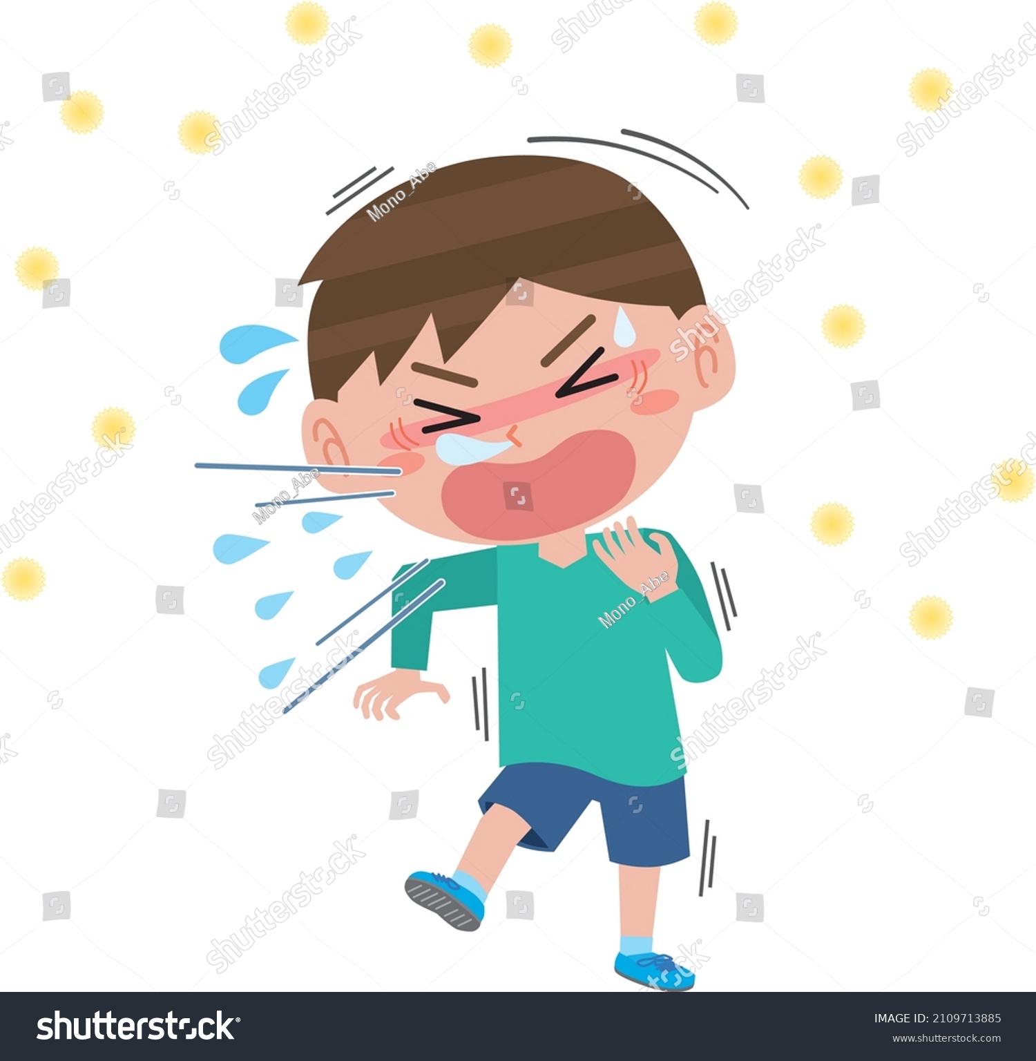 A boy sneezing with hay fever - Royalty Free Stock Vector 2109713885 ...