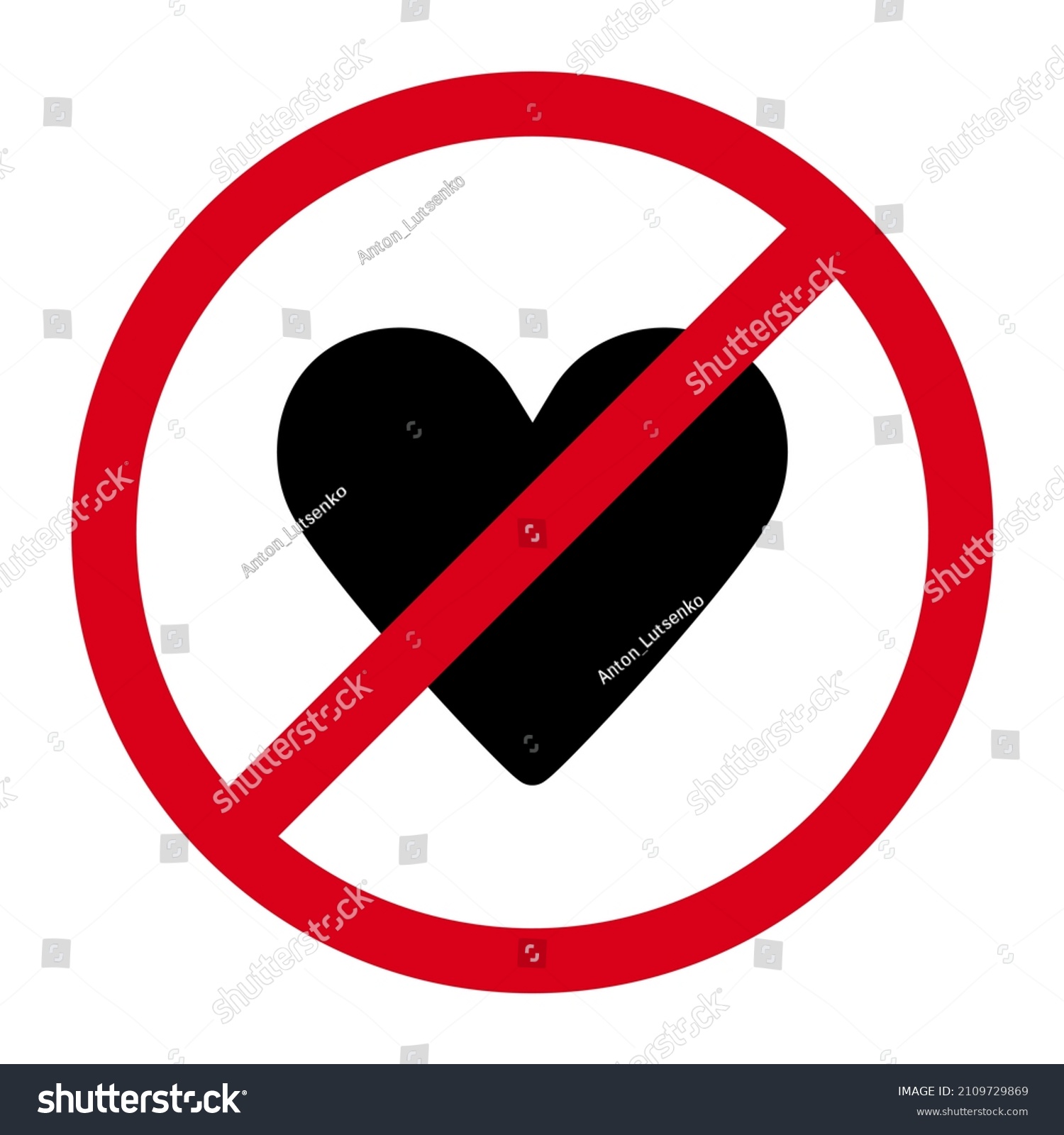 strikethrough heart symbol, do not love sign or - Royalty Free Stock ...