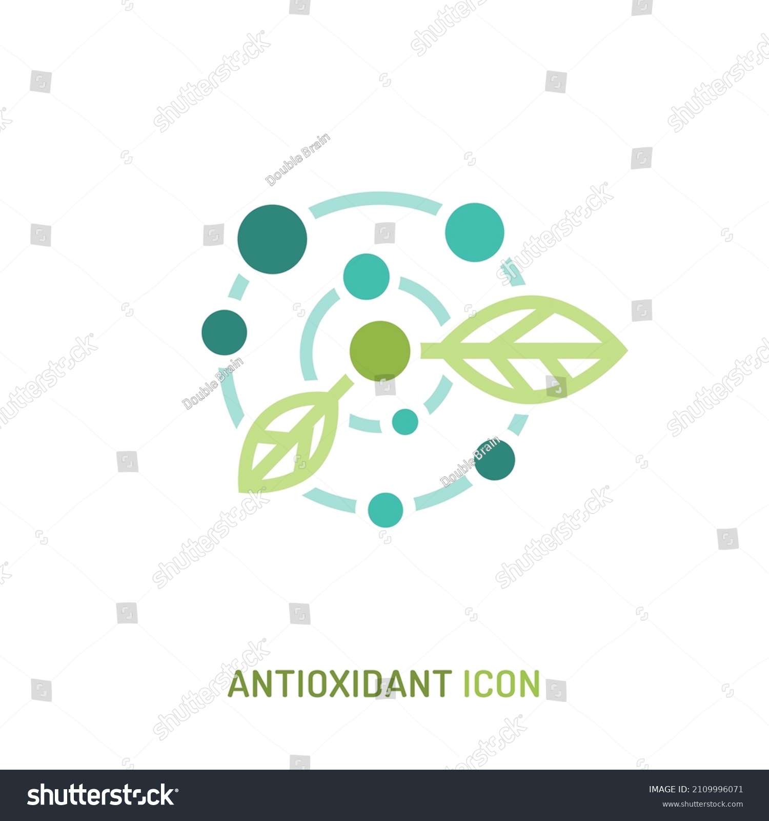 Antioxidant icon. Health benefits molecule, natural vitamins sources, vector isolated illustration for bio organic detox super food advertising, wellness apps. Healthy eating, antiaging dieting. #2109996071